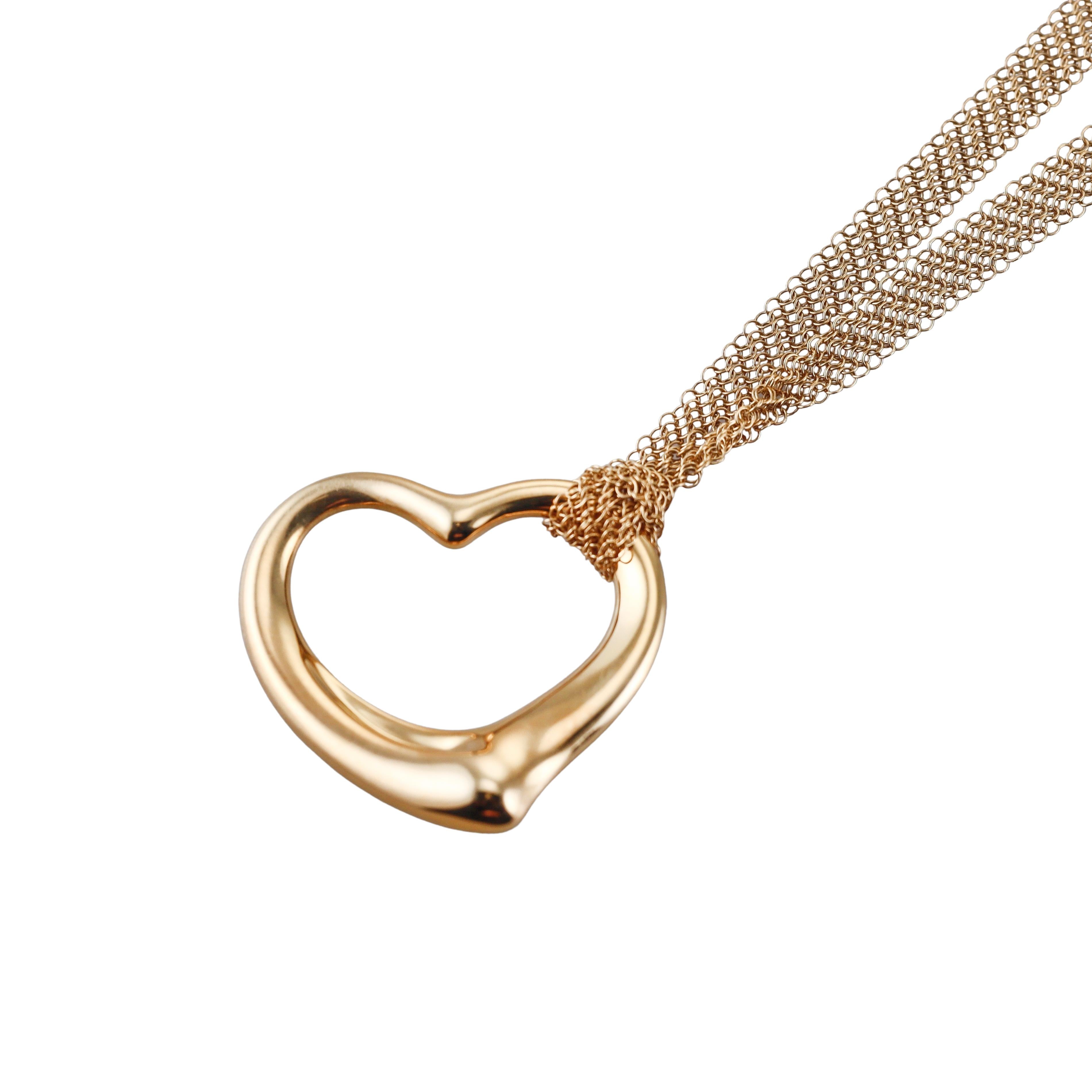 Tiffany & Co Elsa Peretti Open Heart Pendant Gold Mesh Necklace
