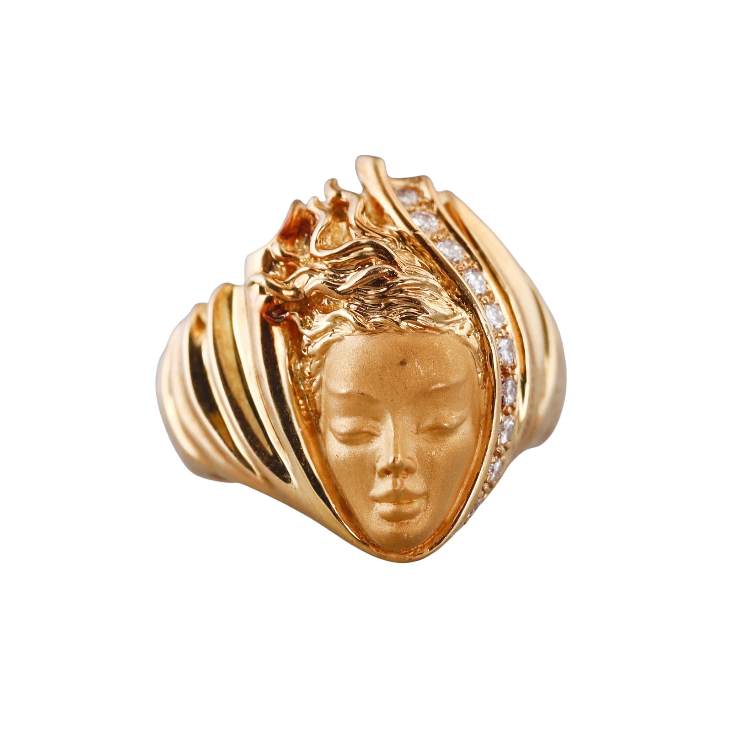 Carrera y Carrera Diamond Gold Face Motif Ring