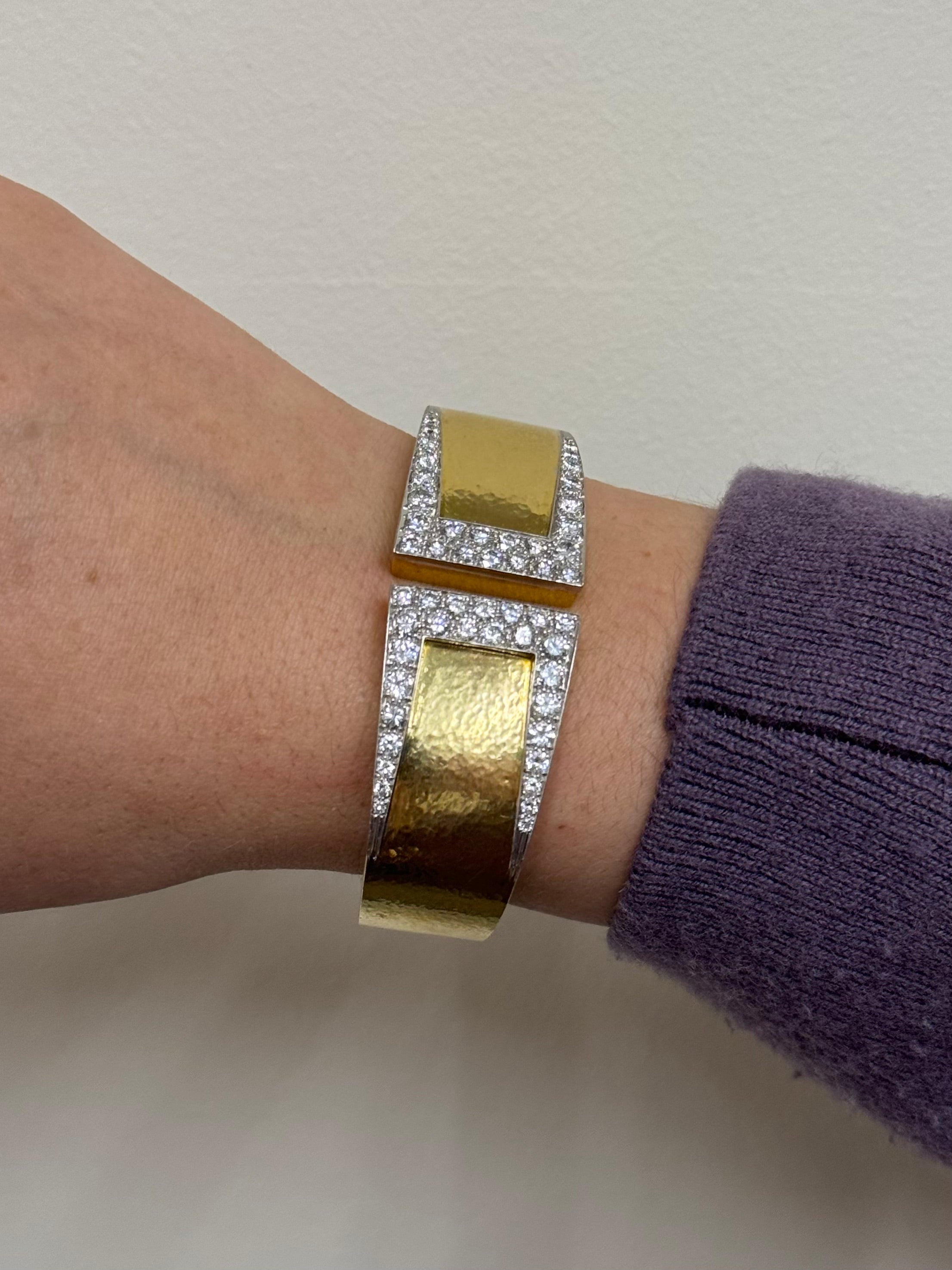 David Webb Diamond Gold Platinum Gap Cuff Bracelet