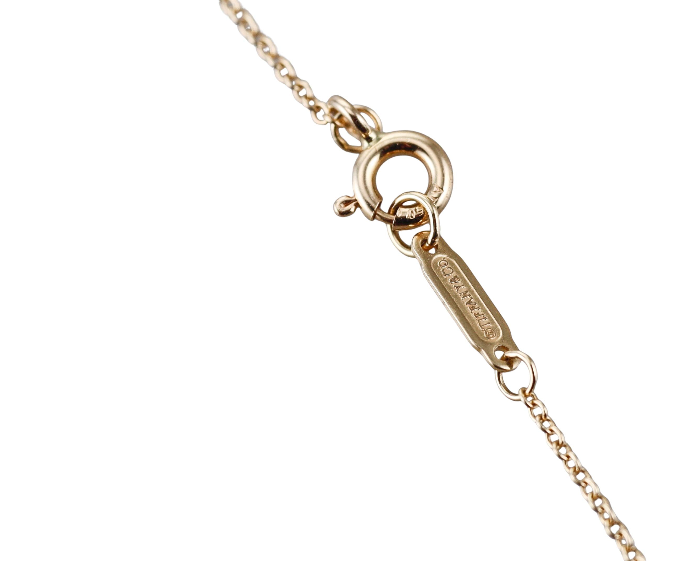 Tiffany & Co Blue Enamel Heart Key Gold Pendant Necklace