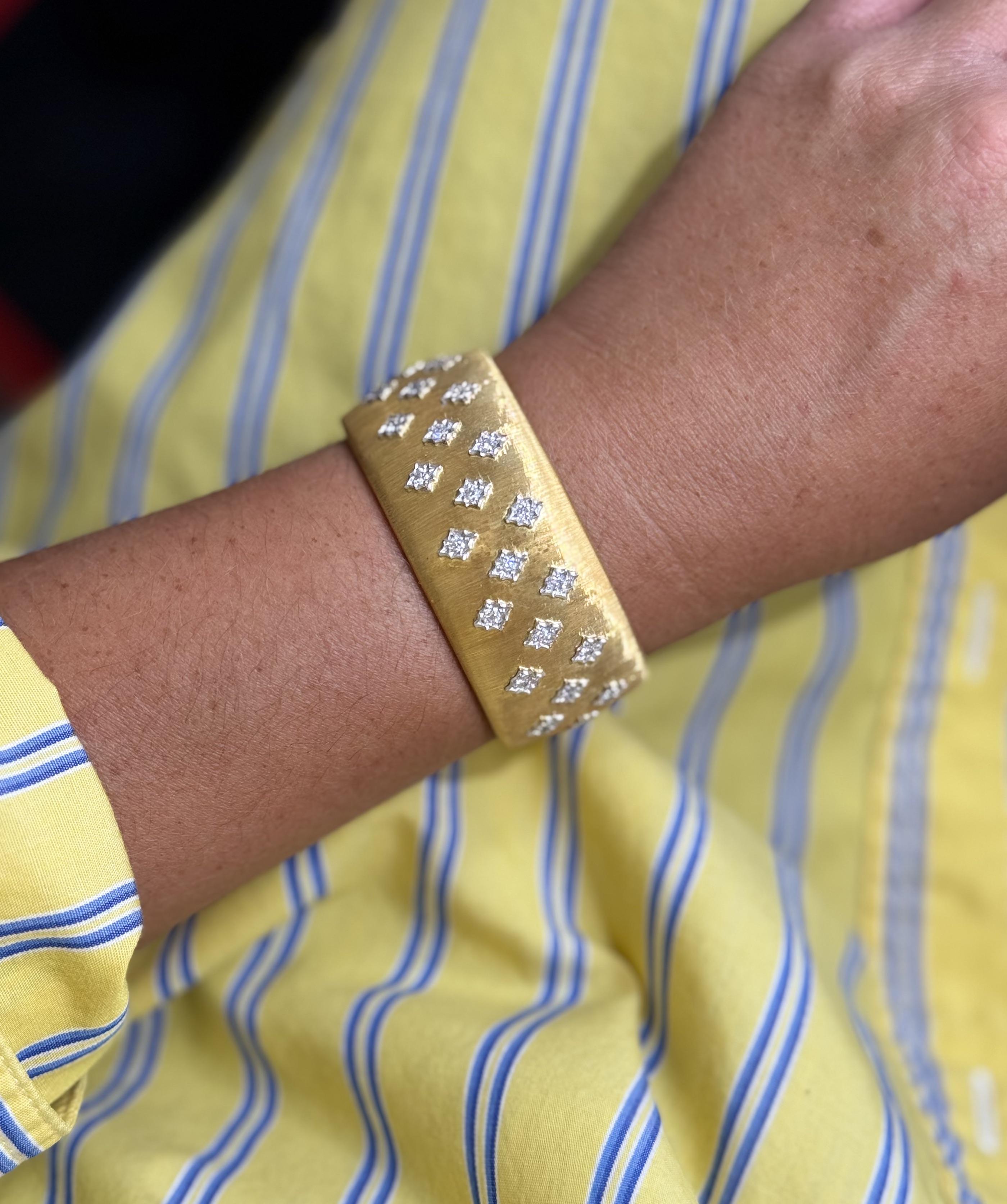 Buccellati Macri Diamond Gold Wide Cuff Bracelet
