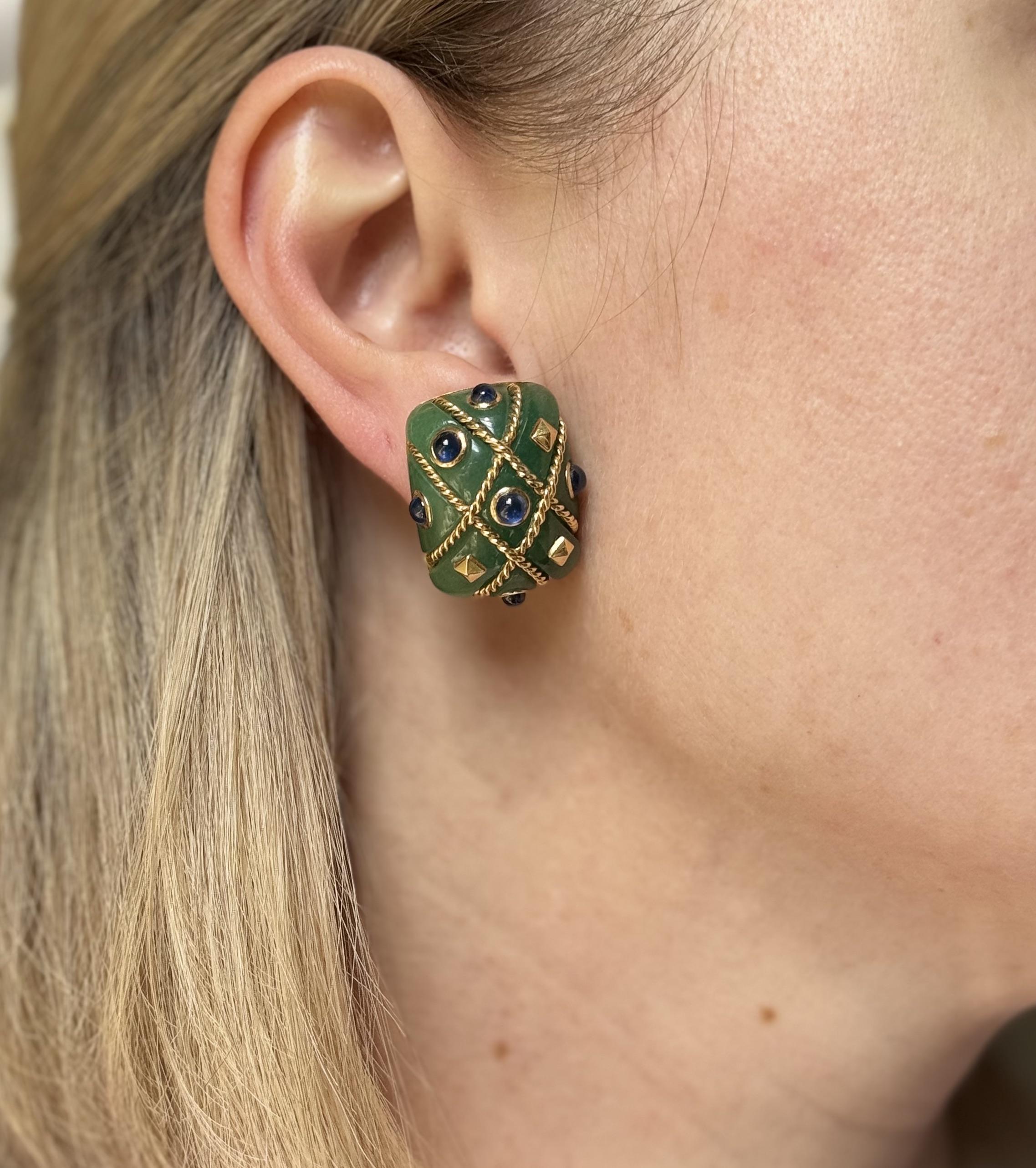 Seaman Schepps Aventurine Sapphire Gold Cage Earrings