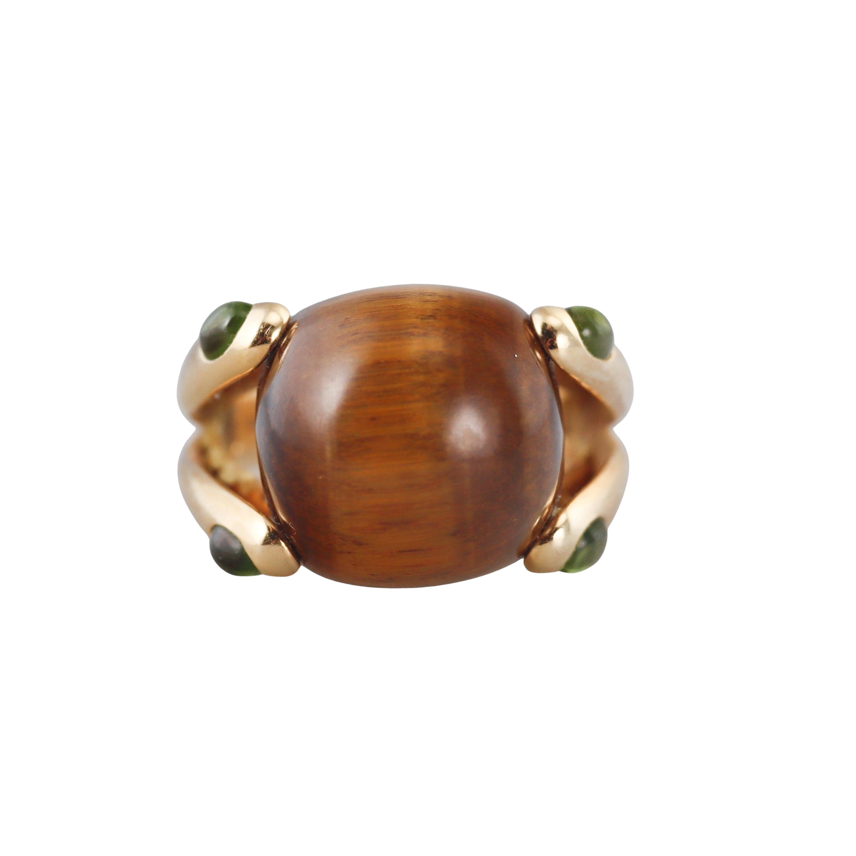 Verdura Candy Tiger's Eye Green Tourmaline Gold Ring