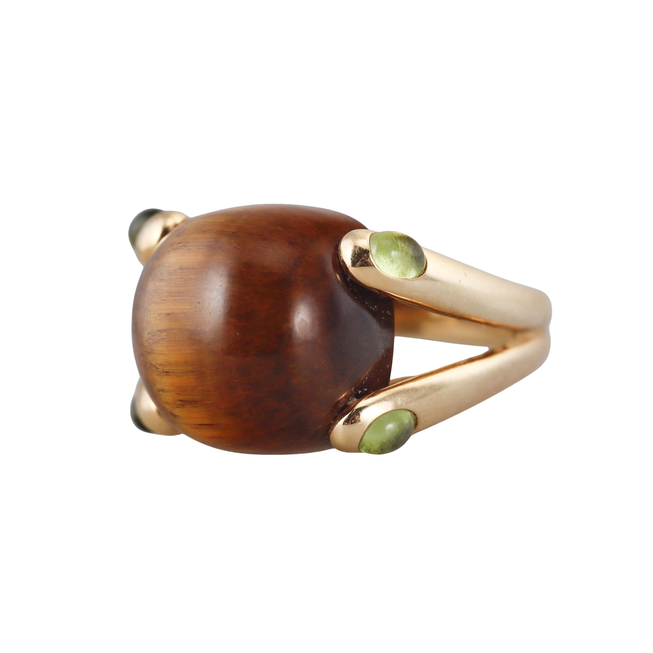 Verdura Candy Tiger's Eye Green Tourmaline Gold Ring