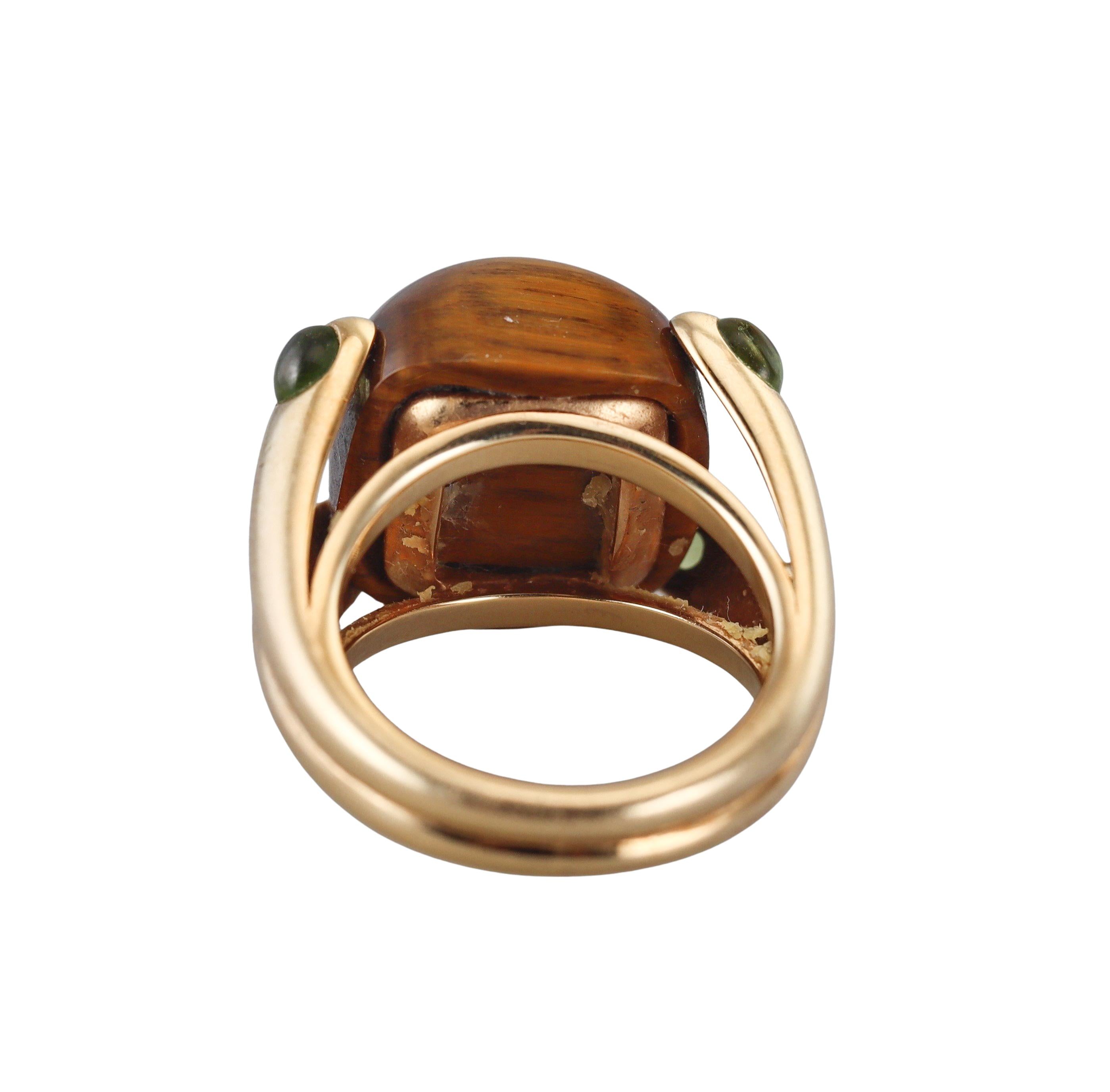 Verdura Candy Tiger's Eye Green Tourmaline Gold Ring