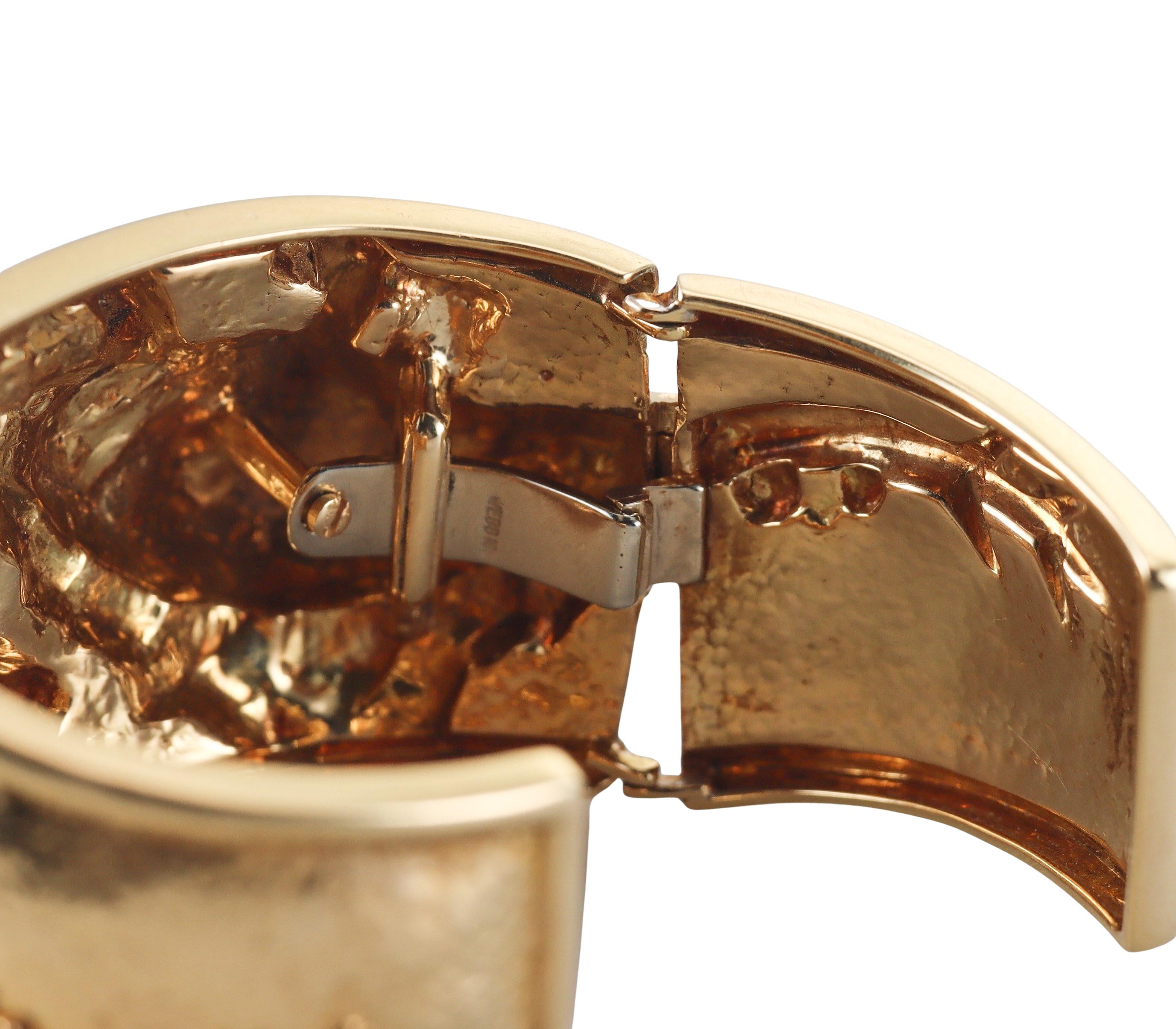 David Webb Repousse Ruby Gold Stegosaurus Repousse Cuff Bracelet