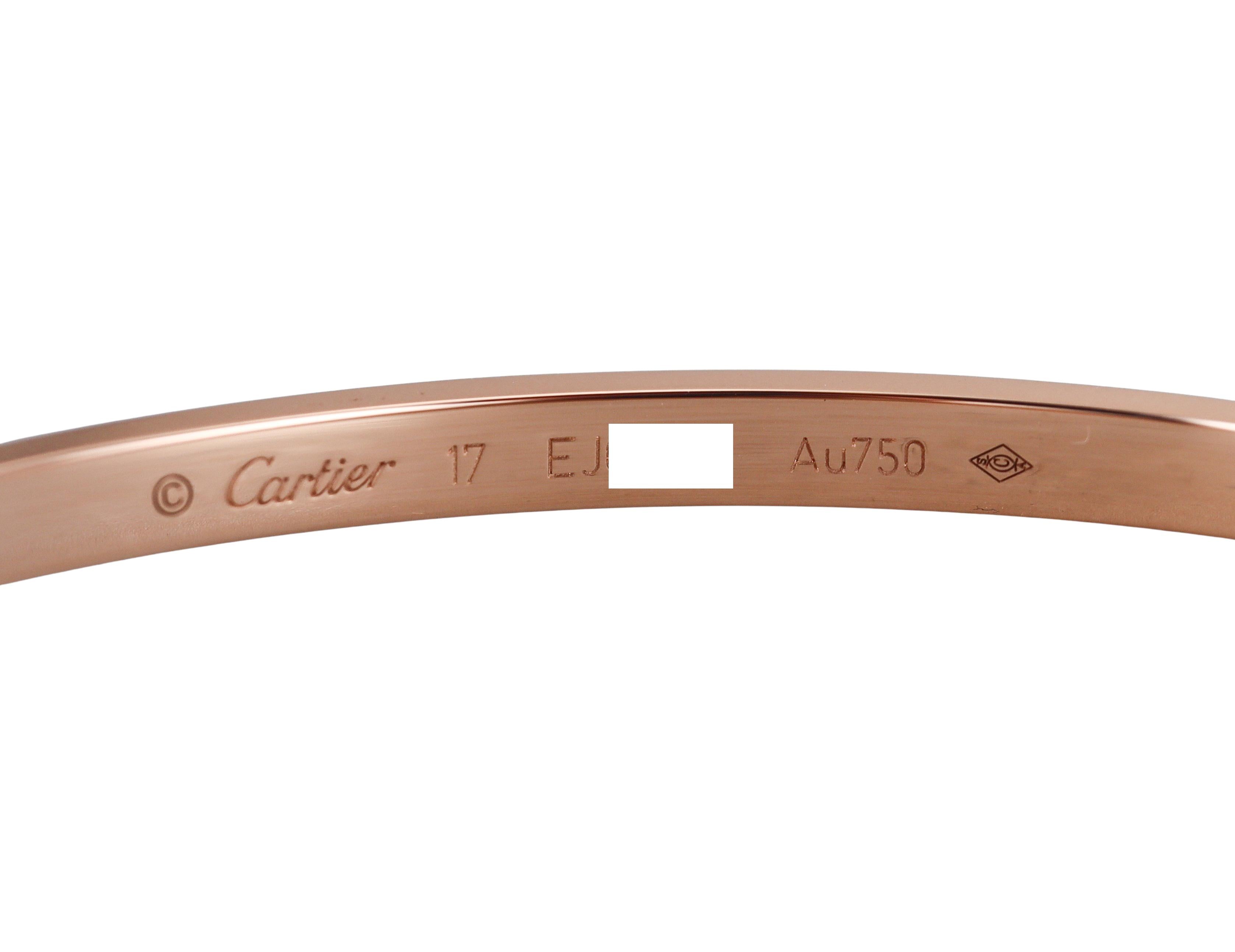 Cartier Love Rose Gold Bracelet Small Model Size 17
