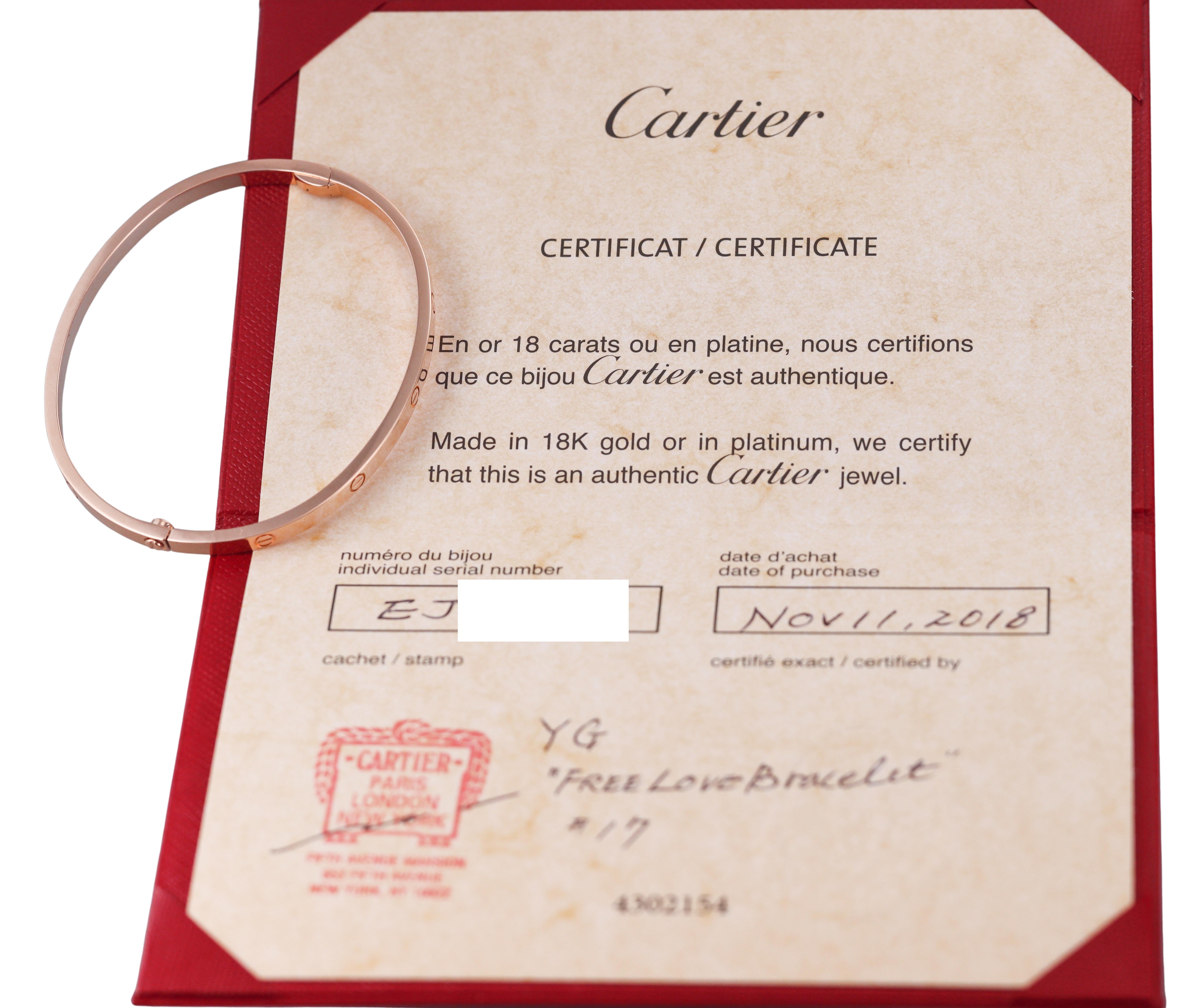 Cartier Love Rose Gold Bracelet Small Model Size 17