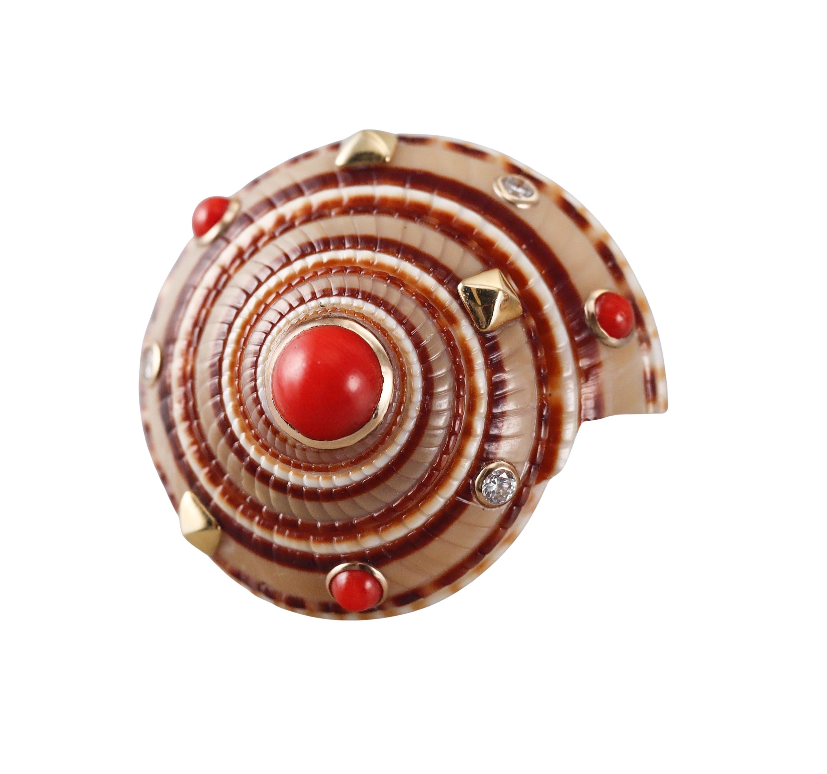 Coral Diamond Gold Shell Earrings