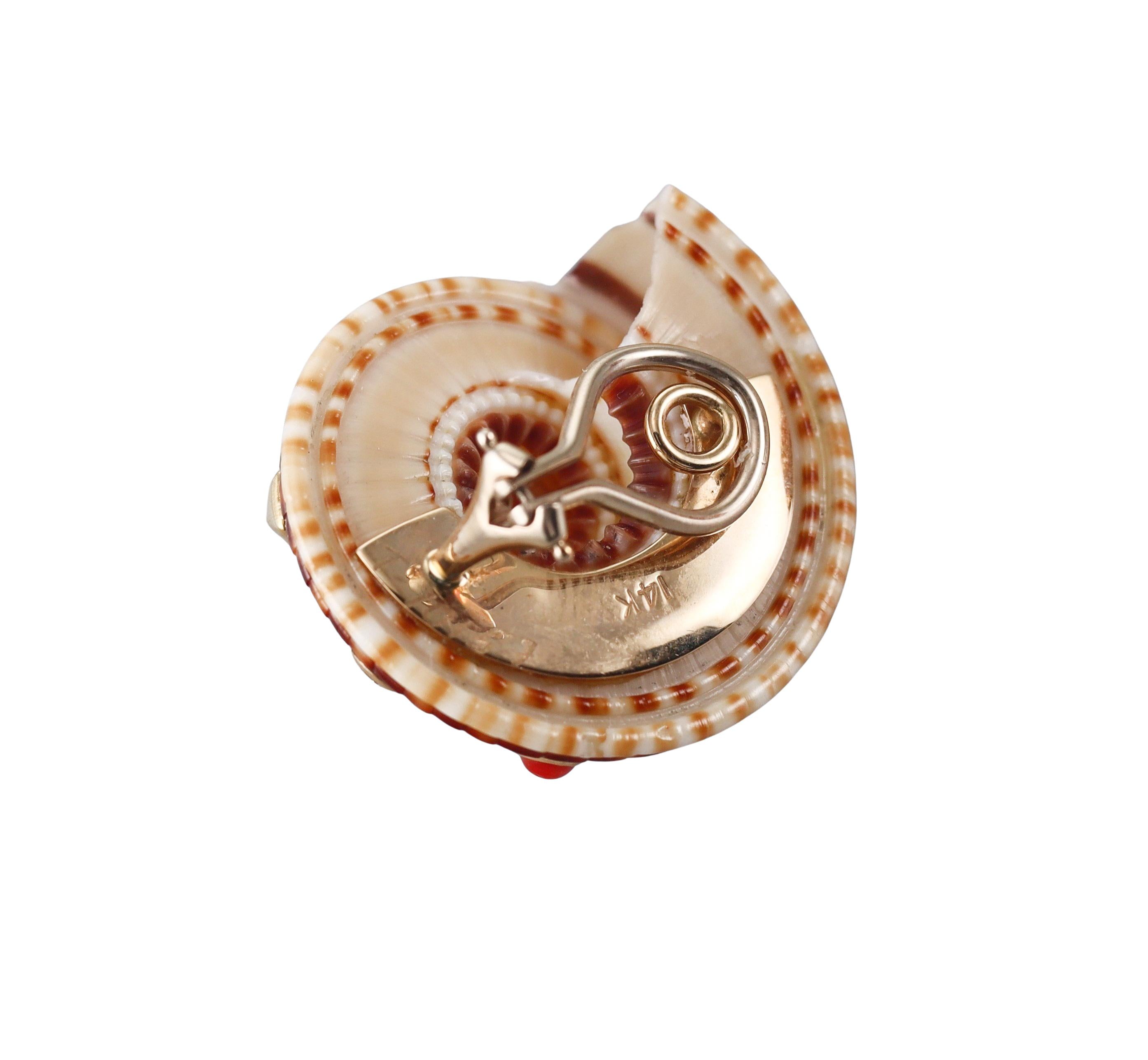 Coral Diamond Gold Shell Earrings