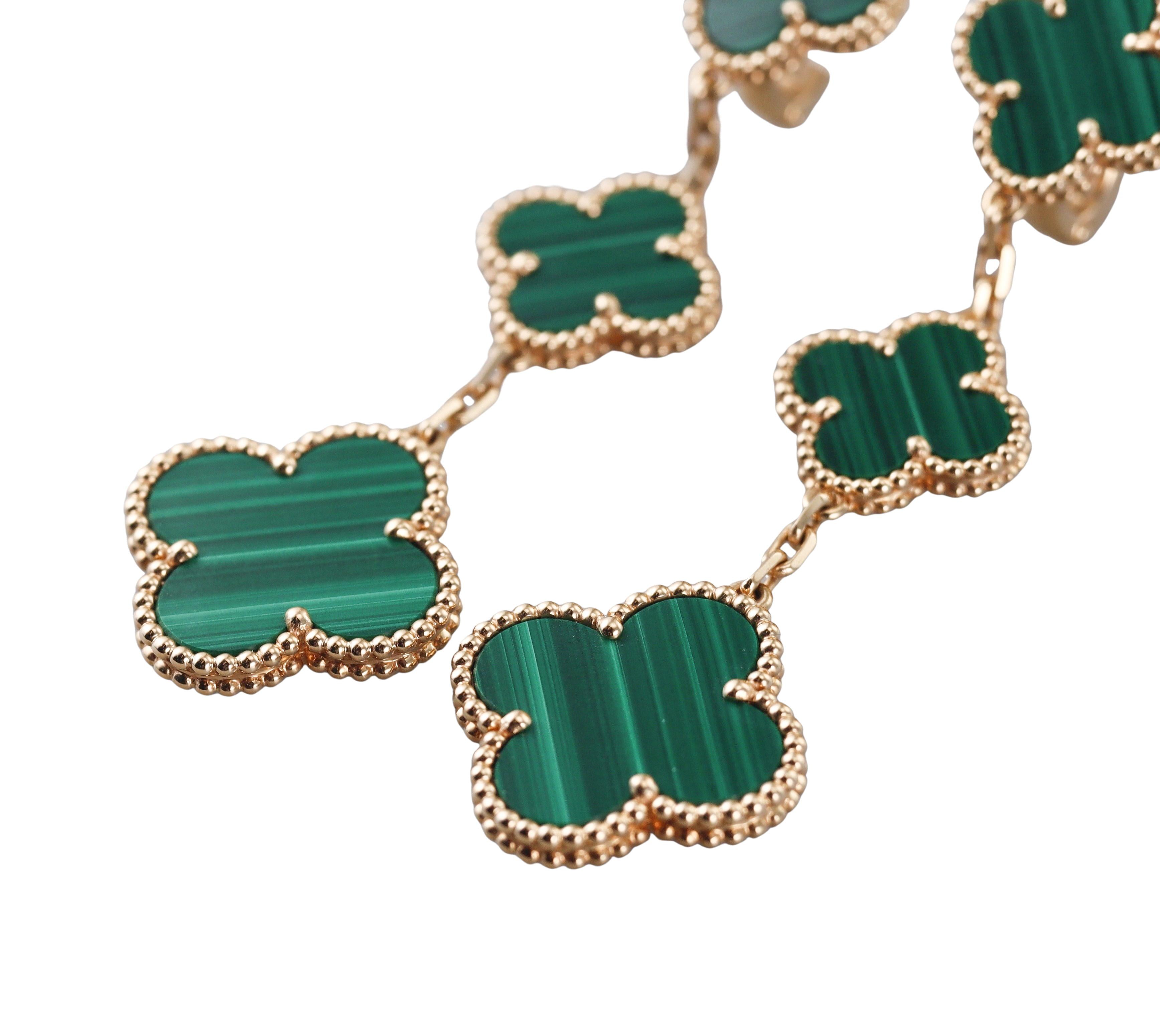 Van Cleef & Arpels Magic Alhambra 3 Motifs Malachite Gold Earrings
