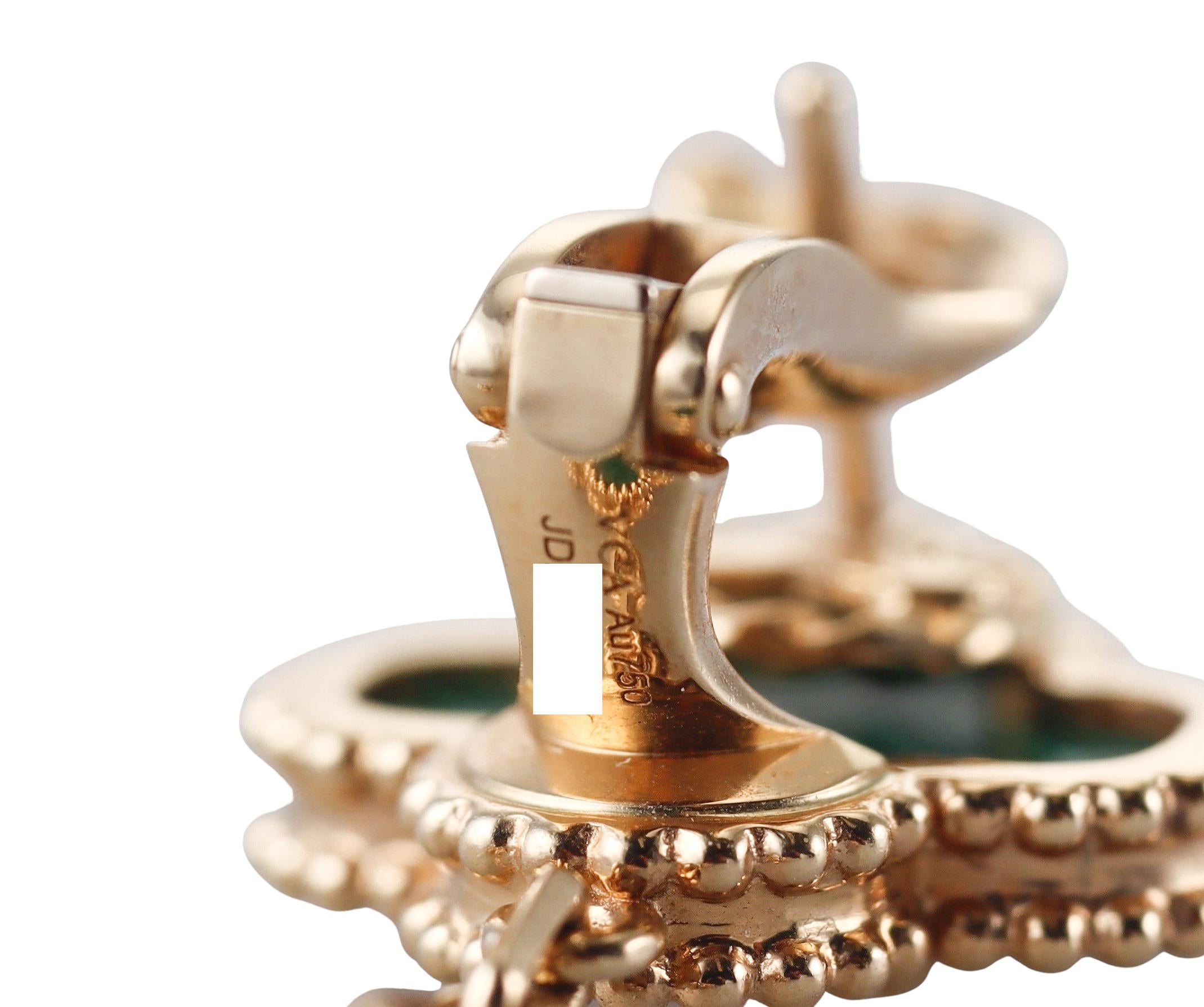 Van Cleef & Arpels Magic Alhambra 3 Motifs Malachite Gold Earrings