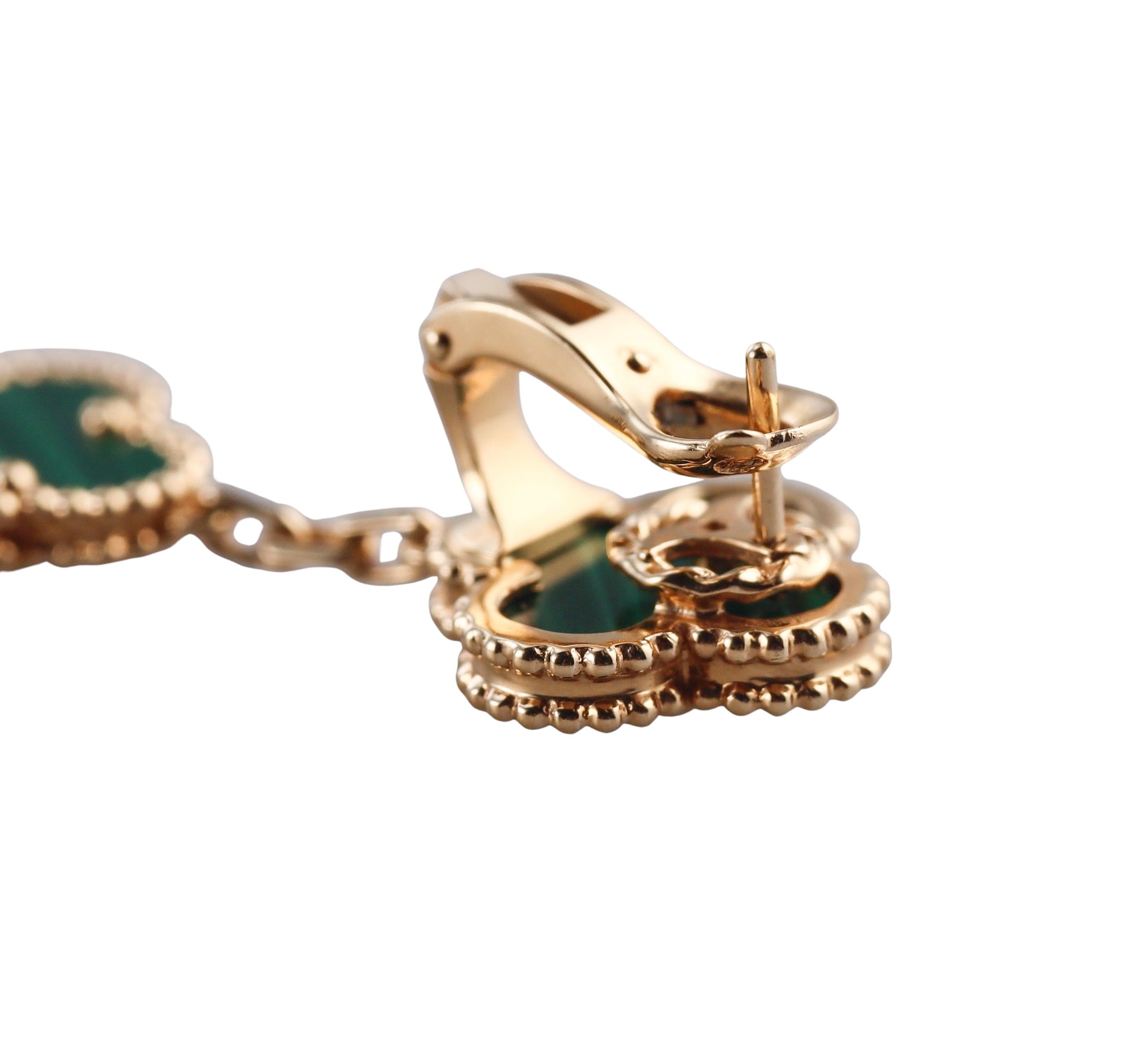 Van Cleef & Arpels Magic Alhambra 3 Motifs Malachite Gold Earrings