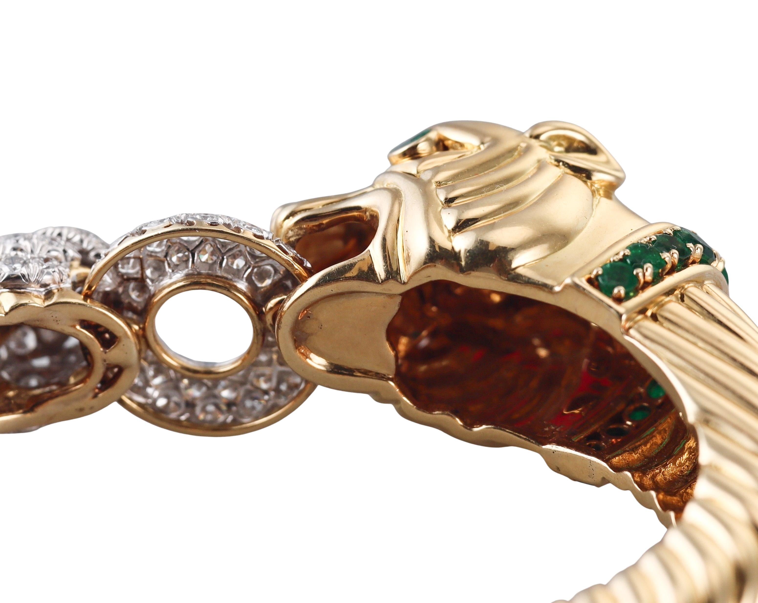 David Webb Diamond Emerald Ruby Gold Platinum Panther Bracelet