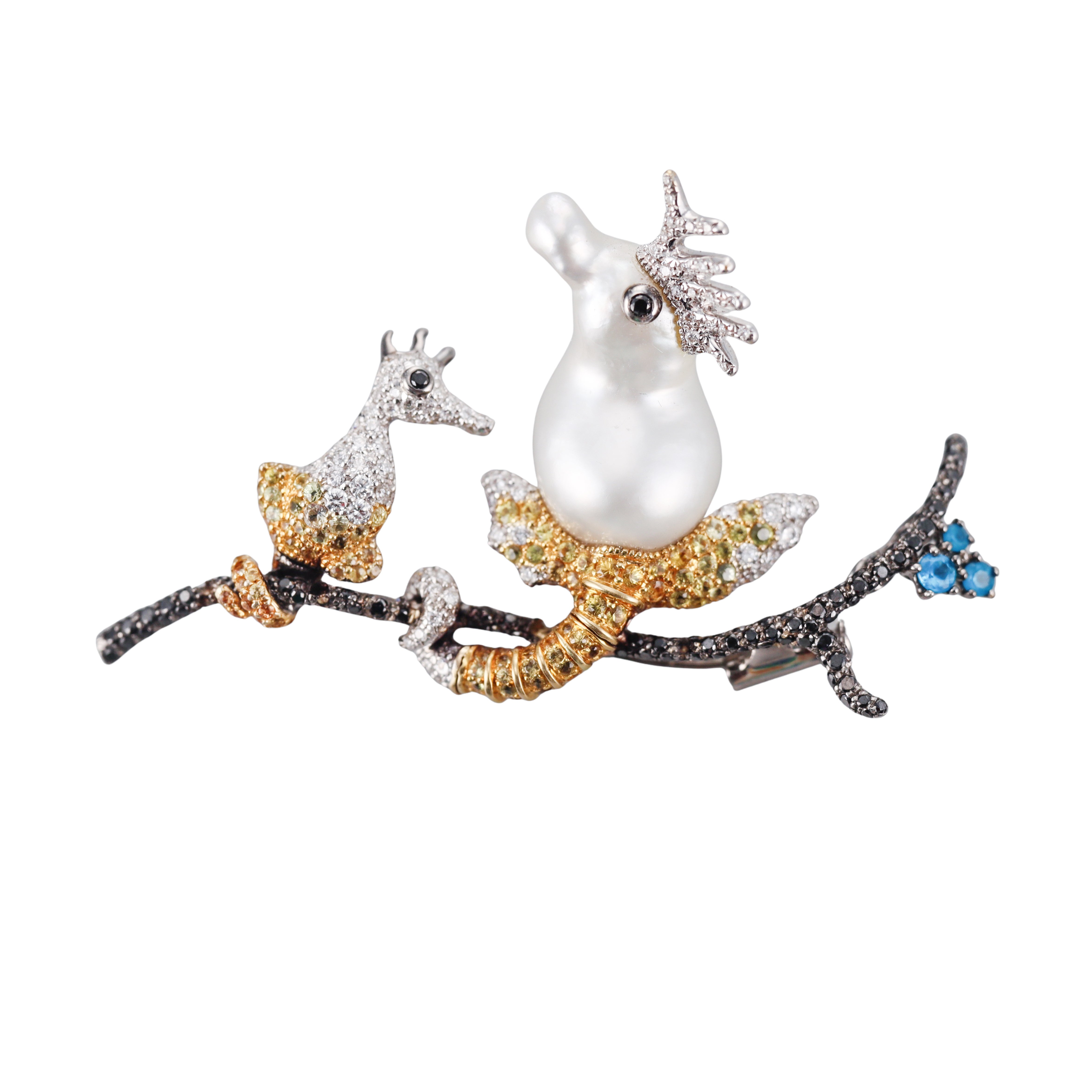 Assael Diamond Sapphire Apatite Baroque Pearl Gold Sea Creature Brooch