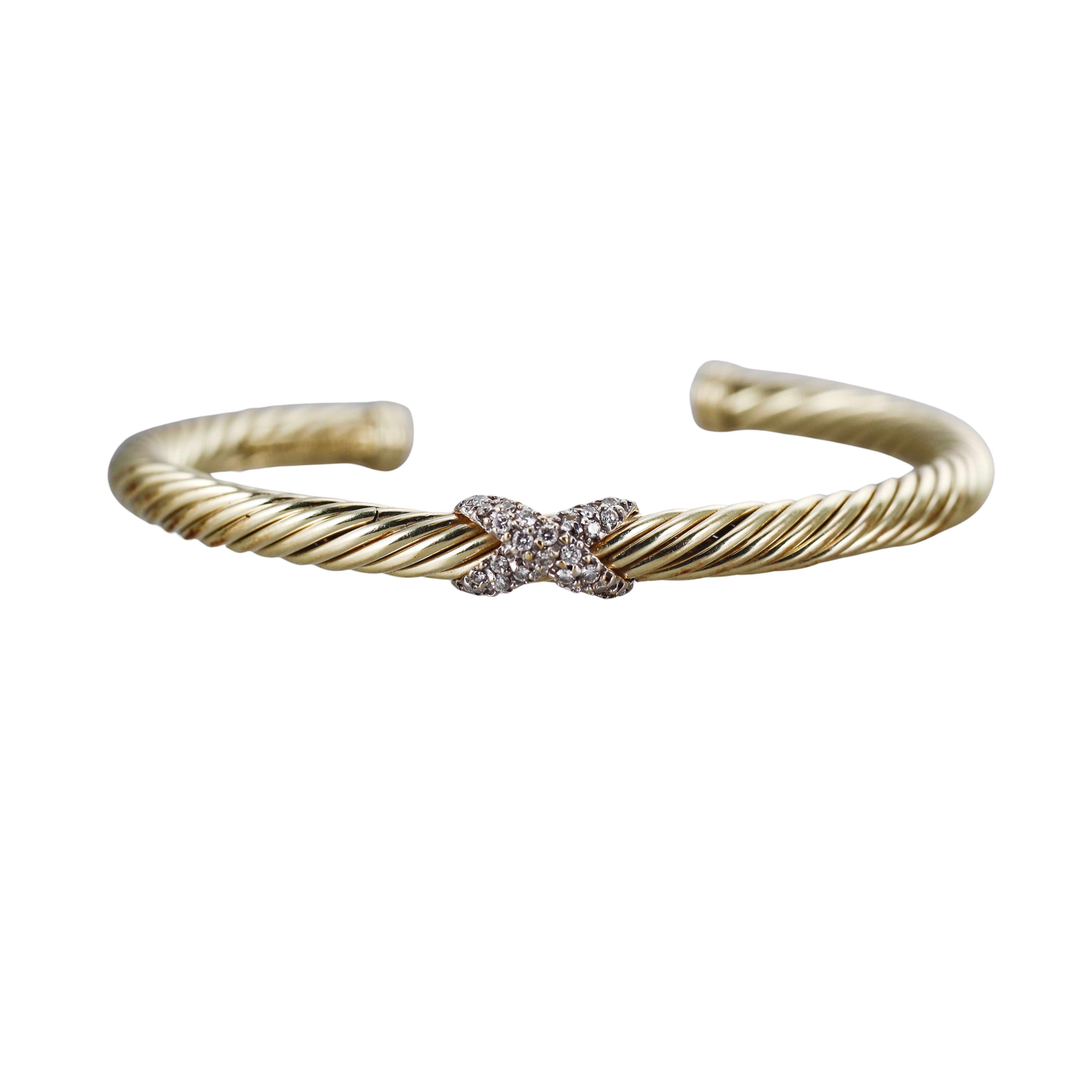 David Yurman Gold Diamond Cable Cuff Bracelet
