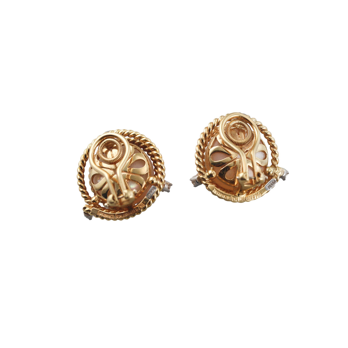Tiffany & Co Schlumberger Rope Diamond Pearl Gold Platinum Earrings