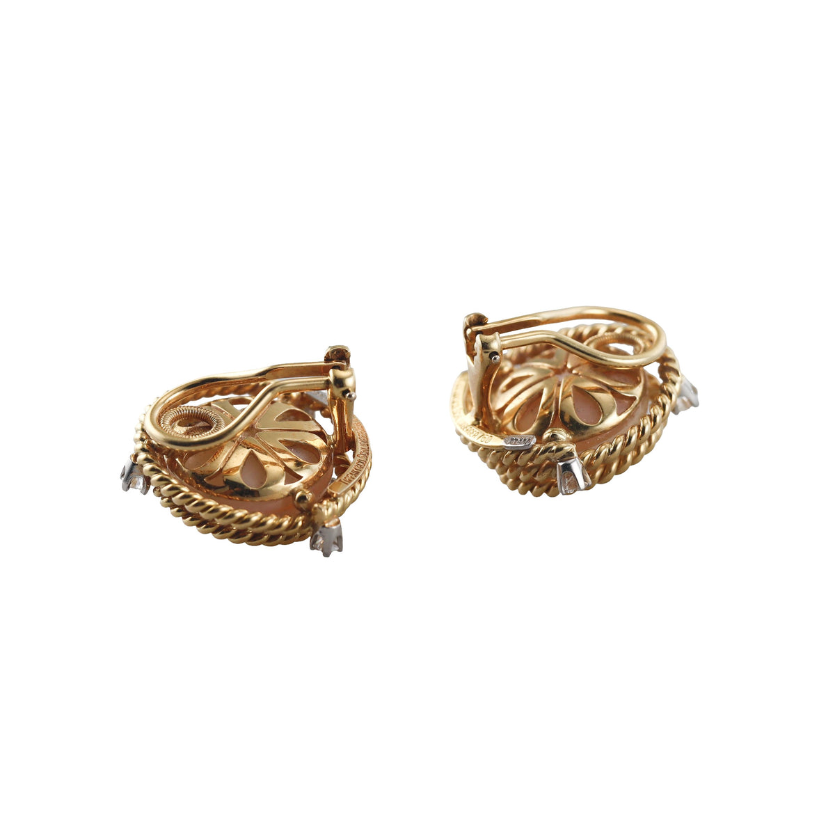 Tiffany & Co Schlumberger Rope Diamond Pearl Gold Platinum Earrings