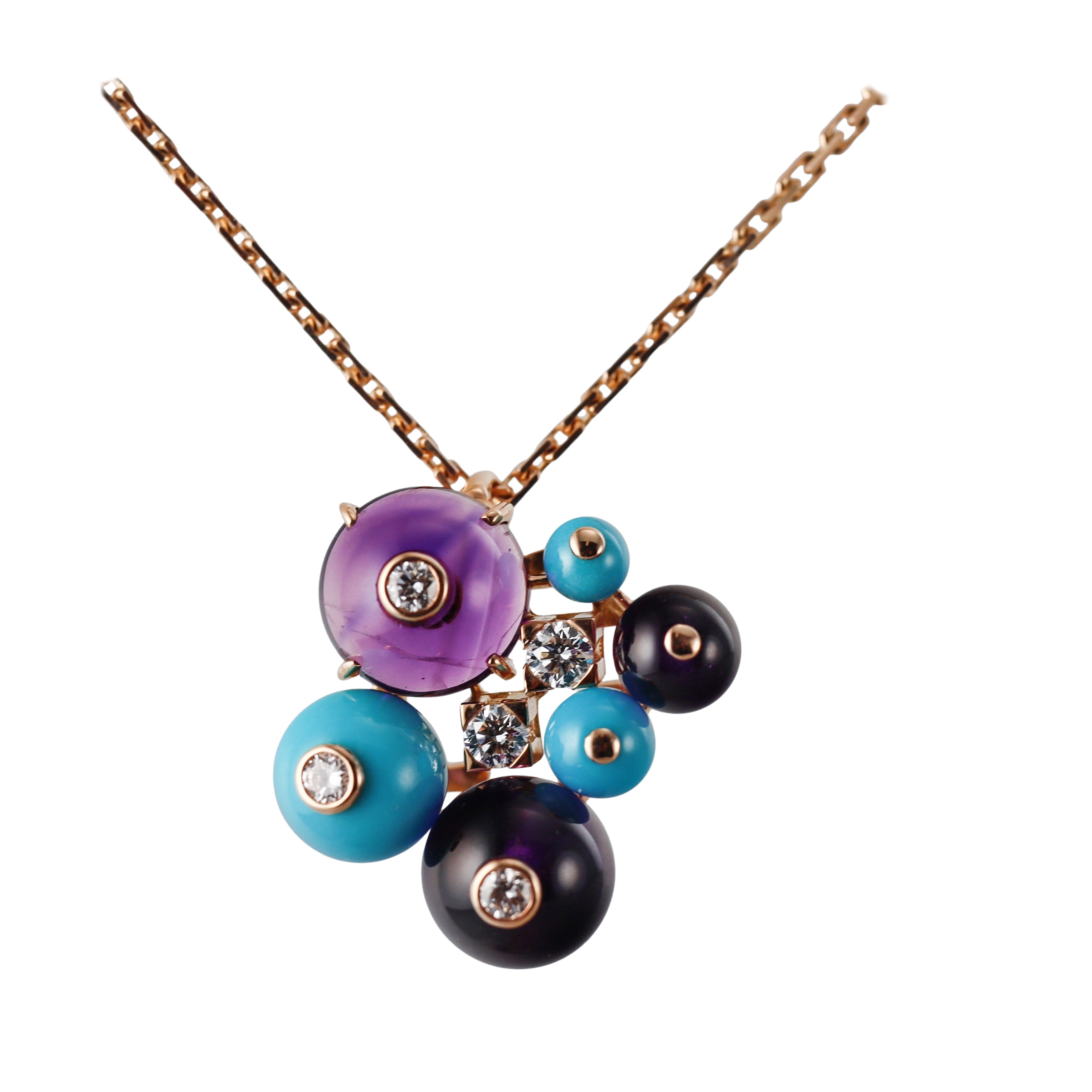 Cartier Delices de Goa Amethyst Turquoise Diamond Rose Gold Necklace
