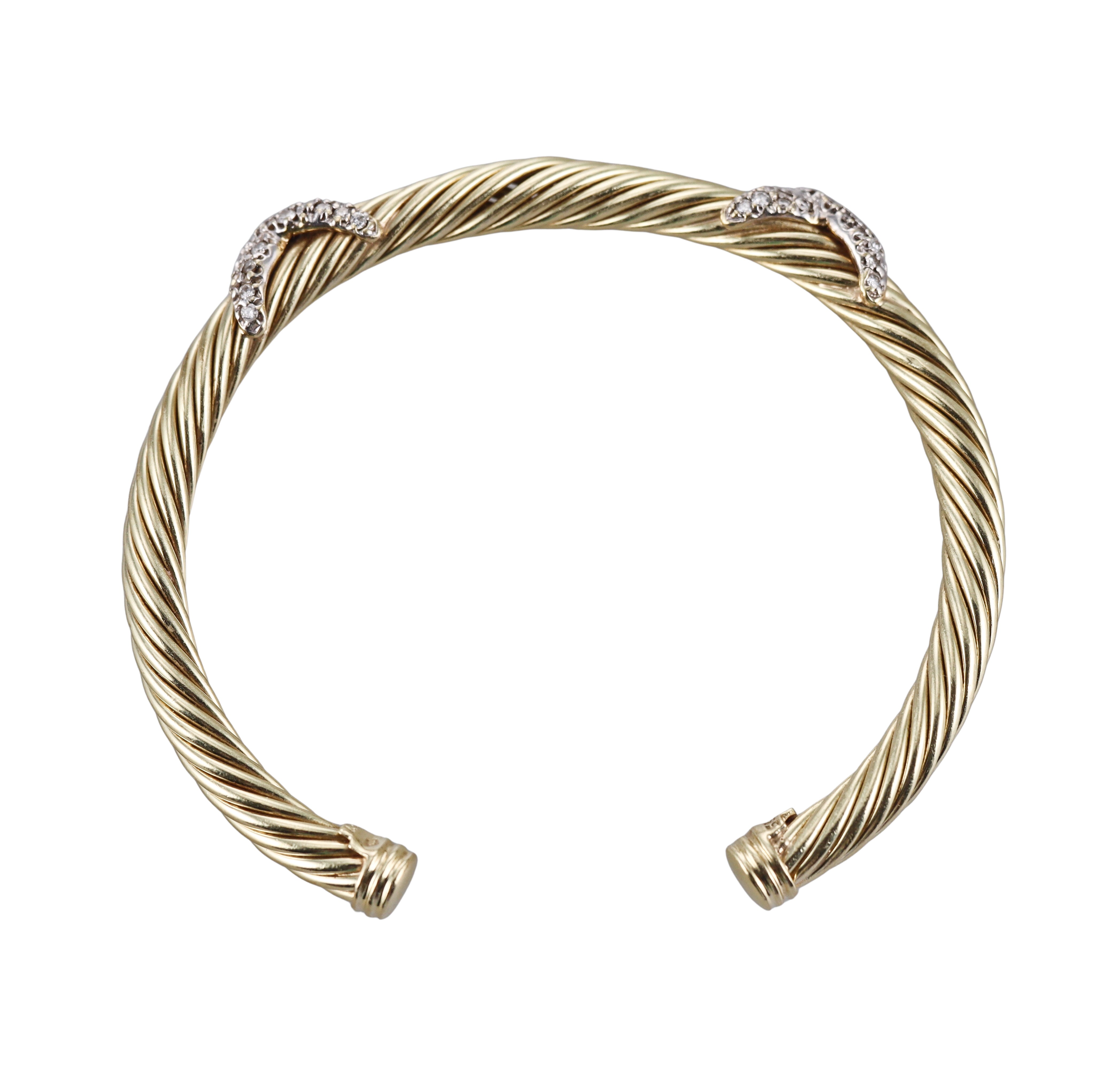 David Yurman Gold Diamond X Cable Cuff Bracelet