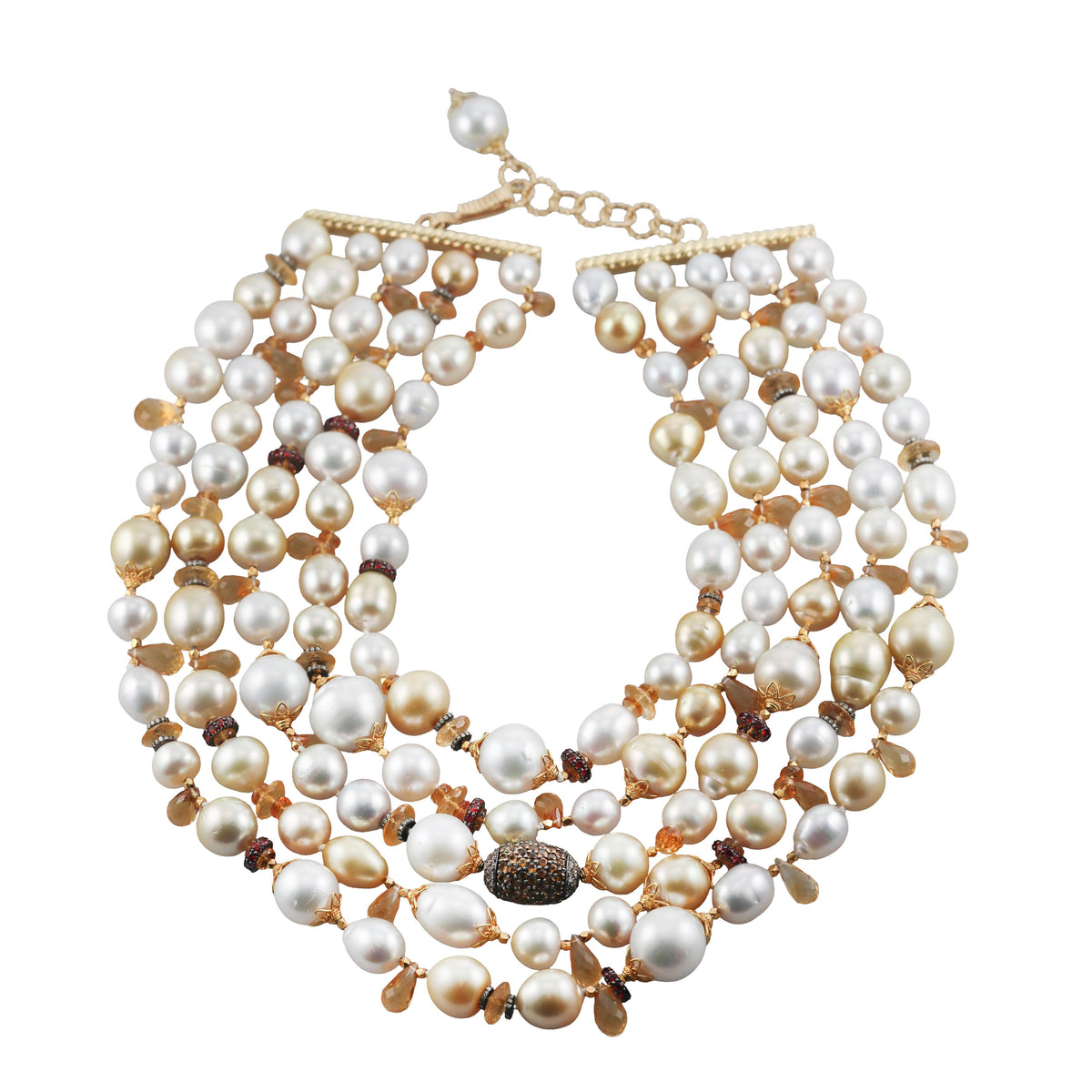 Baroque Pearl Sapphire Citrine Diamond Gold Multi Strand Necklace