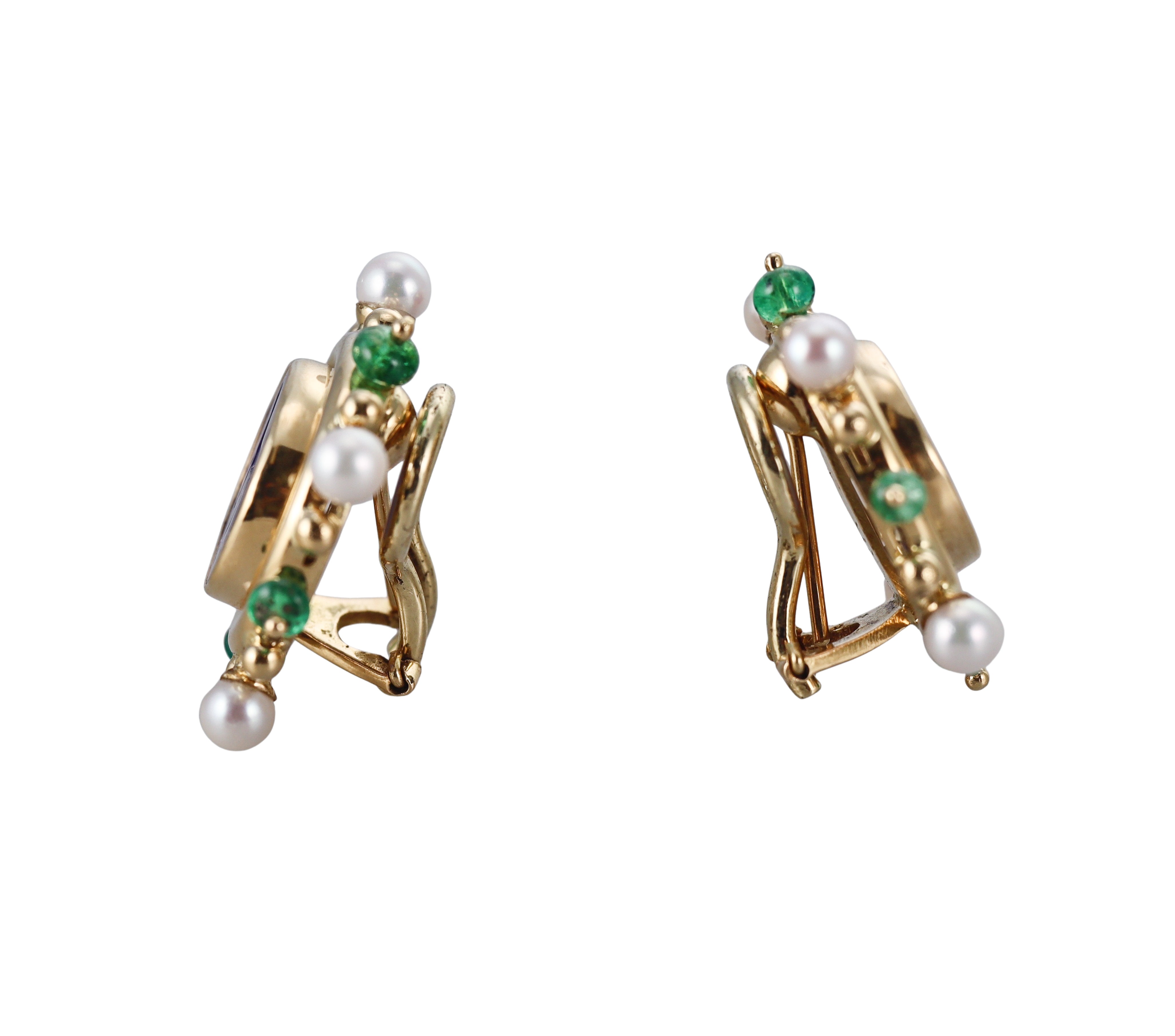 Elizabeth Locke Venetian Glass Intaglio Emerald Pearl Gold Earrings