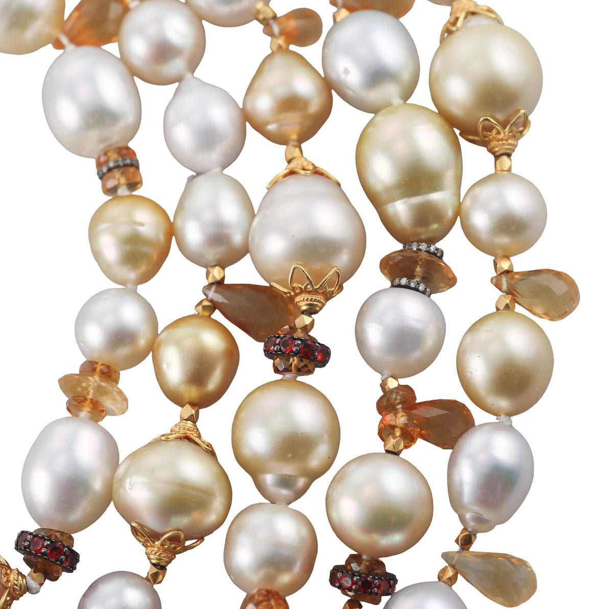 Baroque Pearl Sapphire Citrine Diamond Gold Multi Strand Necklace
