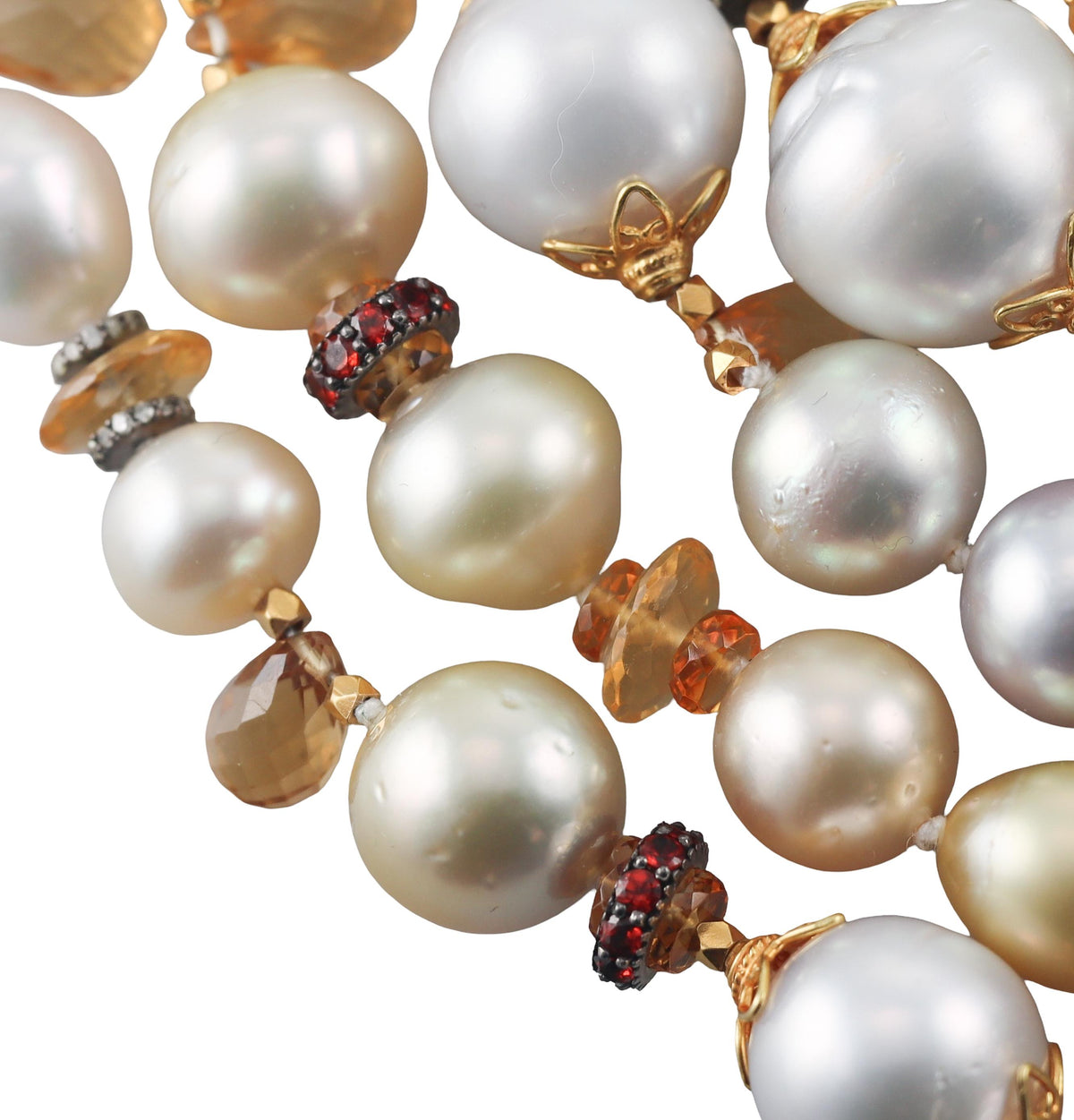 Baroque Pearl Sapphire Citrine Diamond Gold Multi Strand Necklace