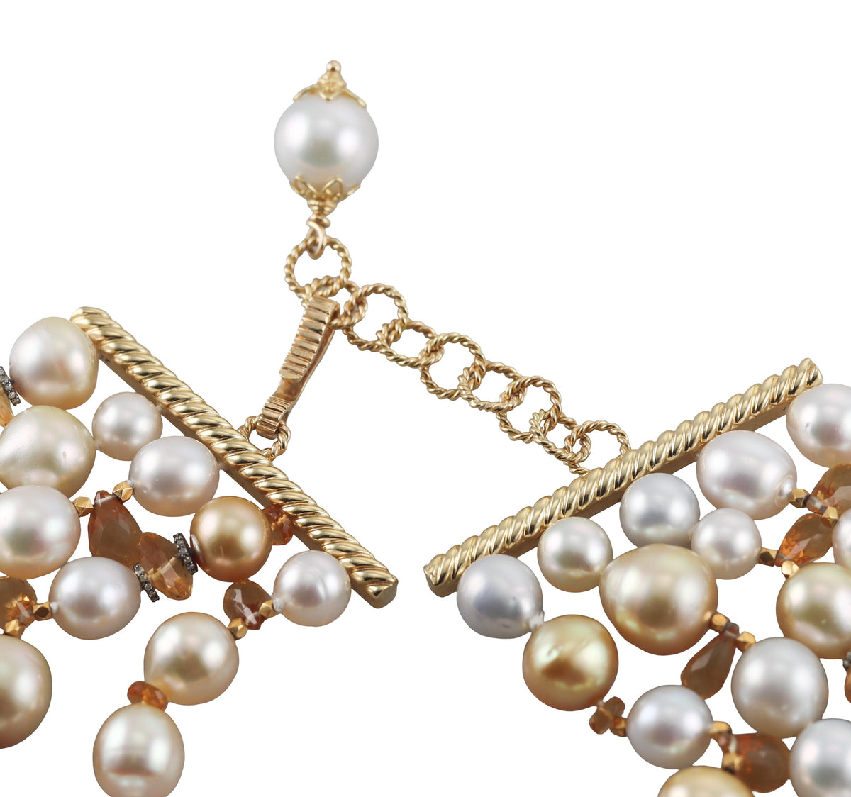 Baroque Pearl Sapphire Citrine Diamond Gold Multi Strand Necklace