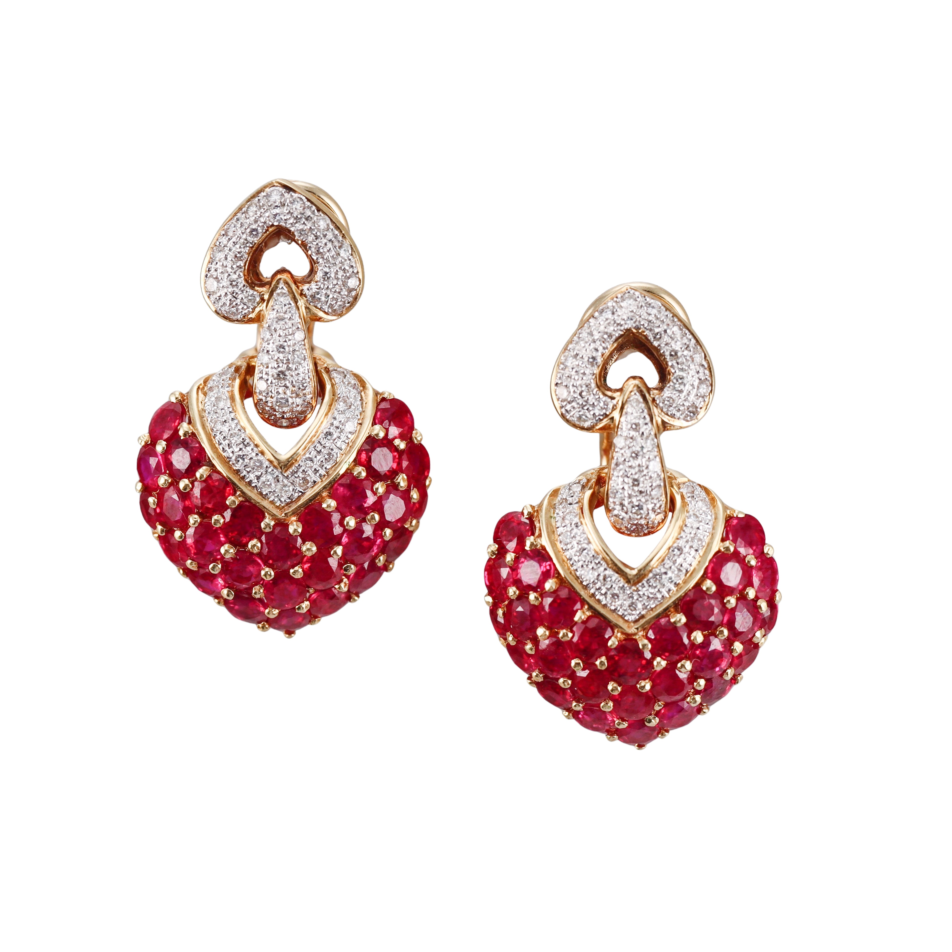 Ruby Diamond Gold Drop Earrings