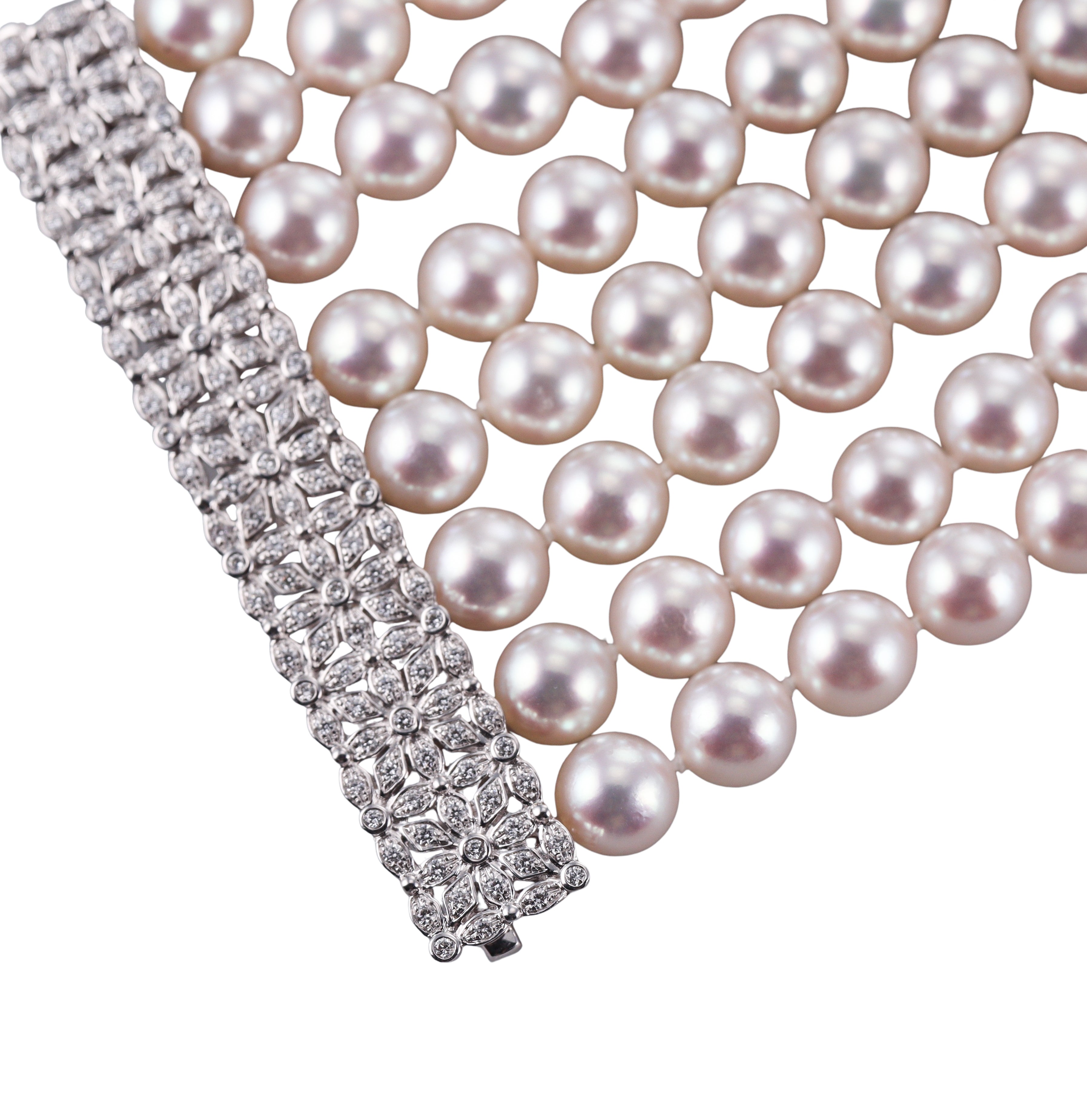 Assael Pearl Diamond Gold Wide Multi Strand Bracelet