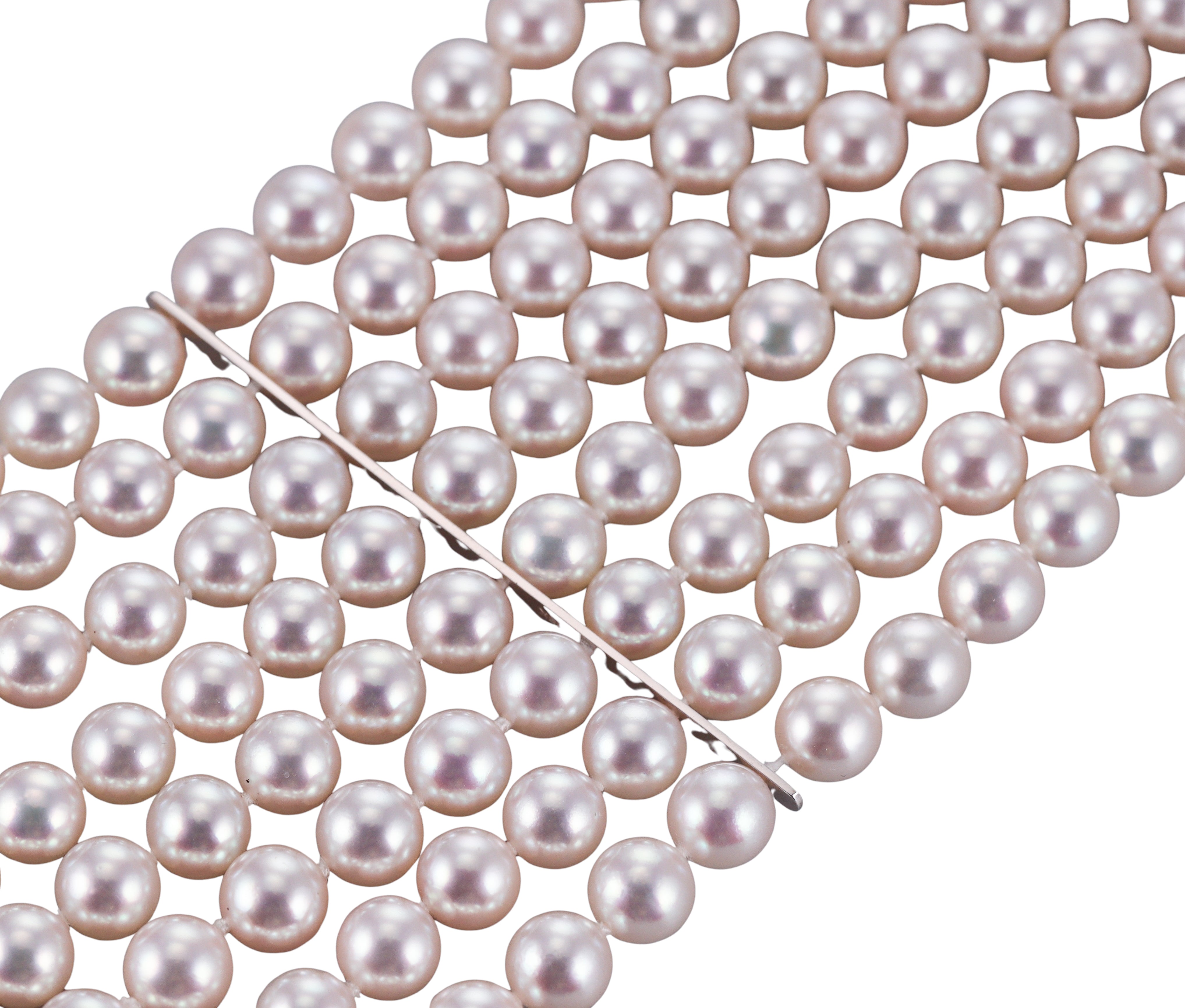 Assael Pearl Diamond Gold Wide Multi Strand Bracelet