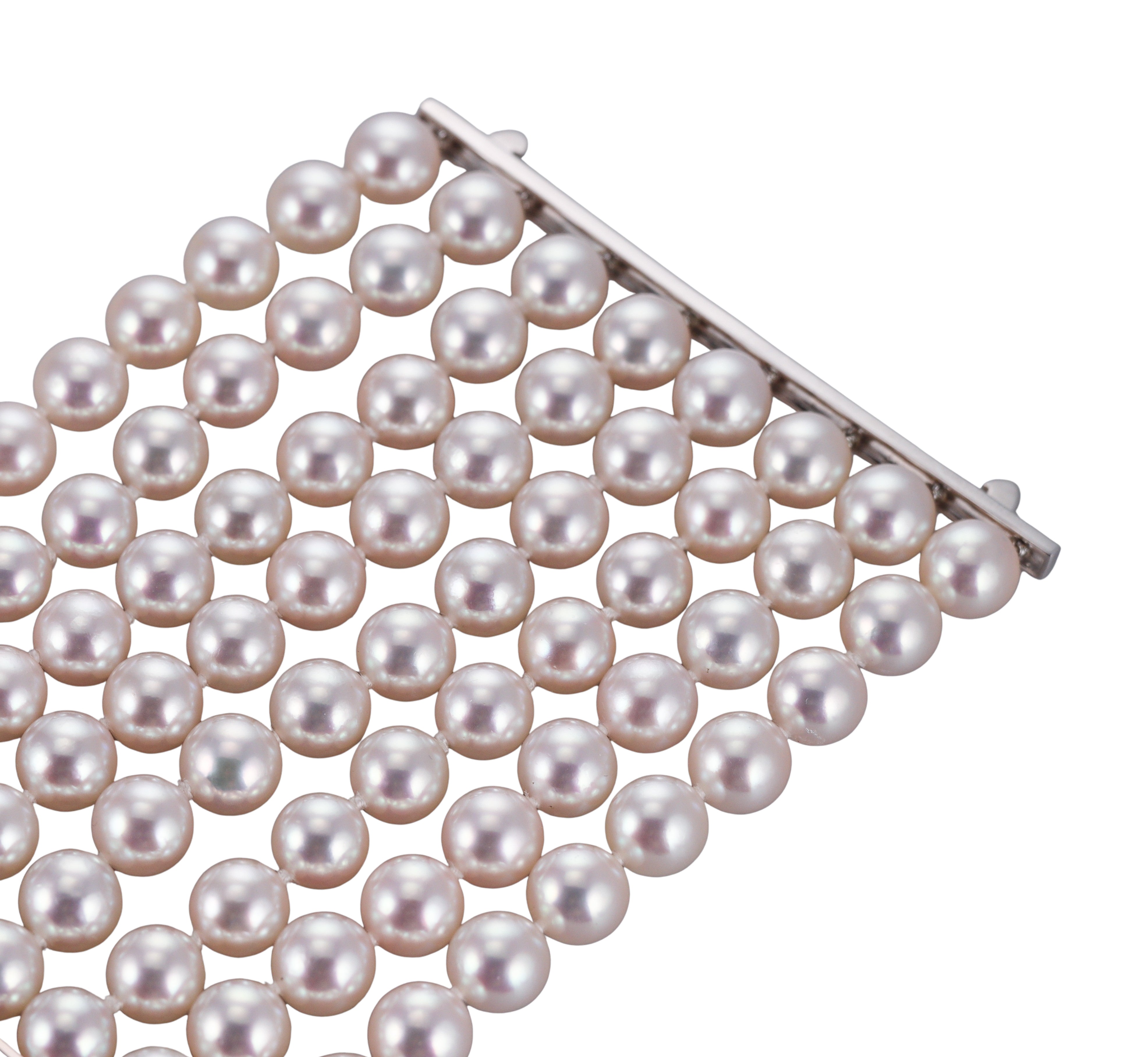 Assael Pearl Diamond Gold Wide Multi Strand Bracelet
