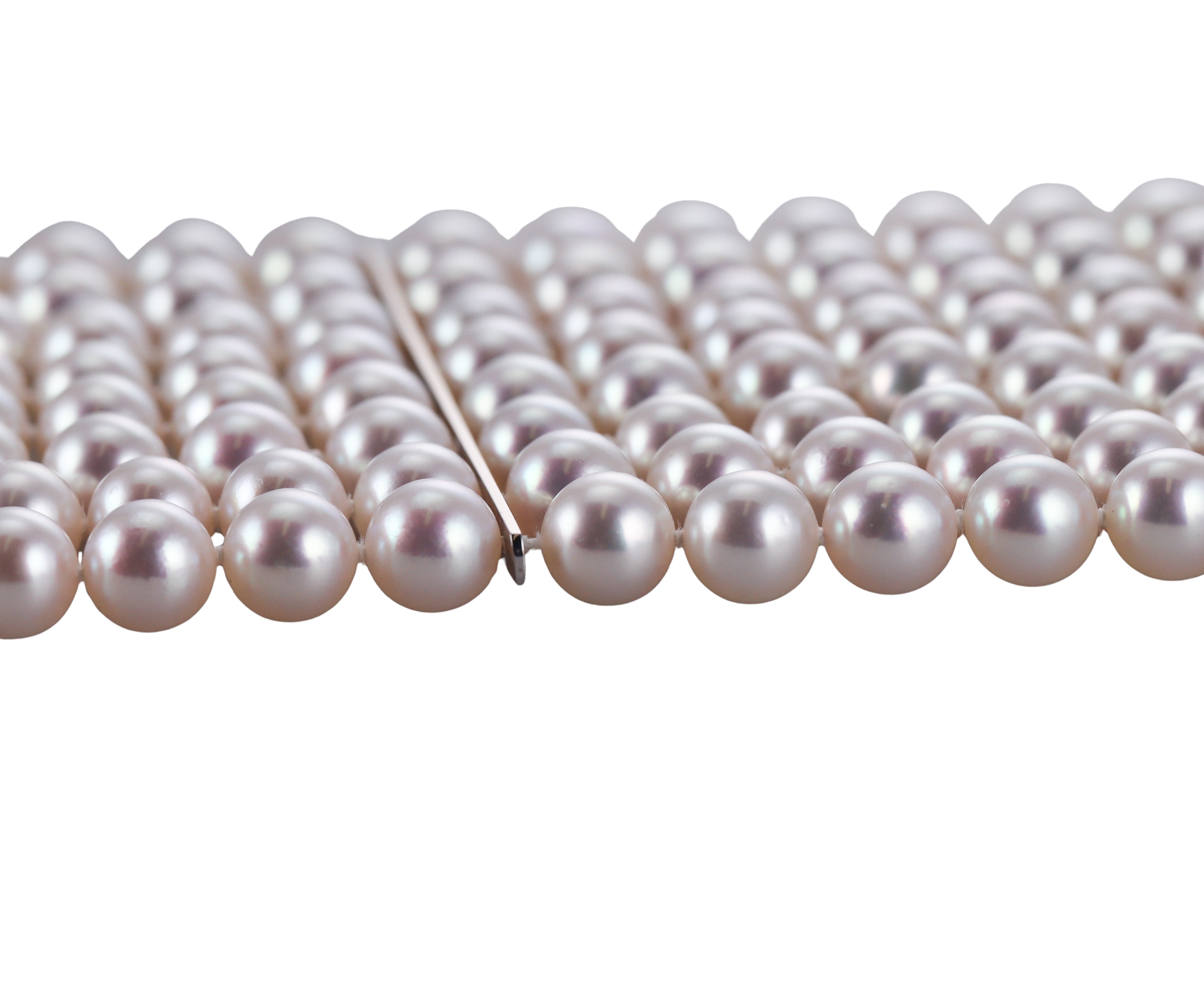 Assael Pearl Diamond Gold Wide Multi Strand Bracelet