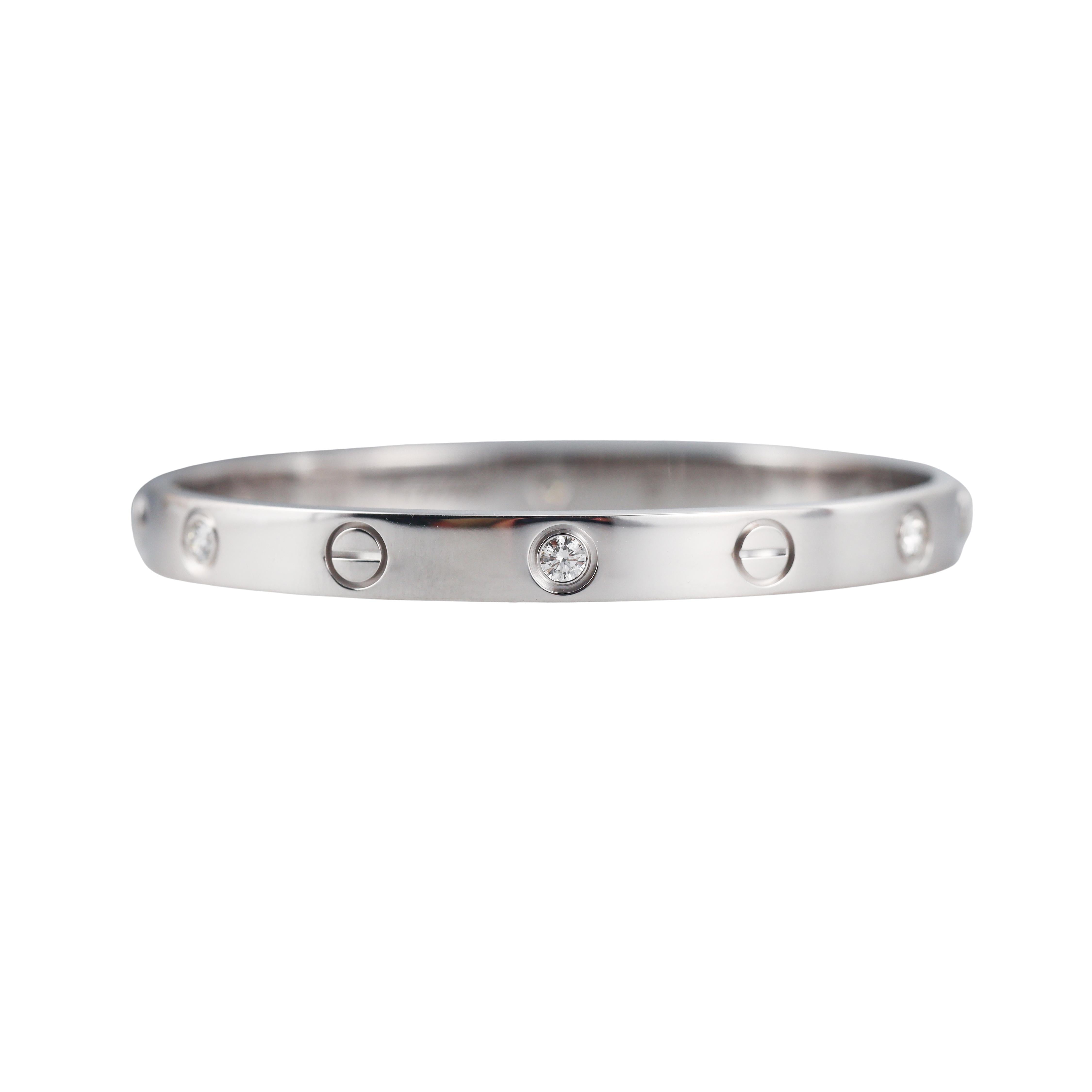 Cartier Love White Gold 4 Diamond Classic Model Bracelet Size 16