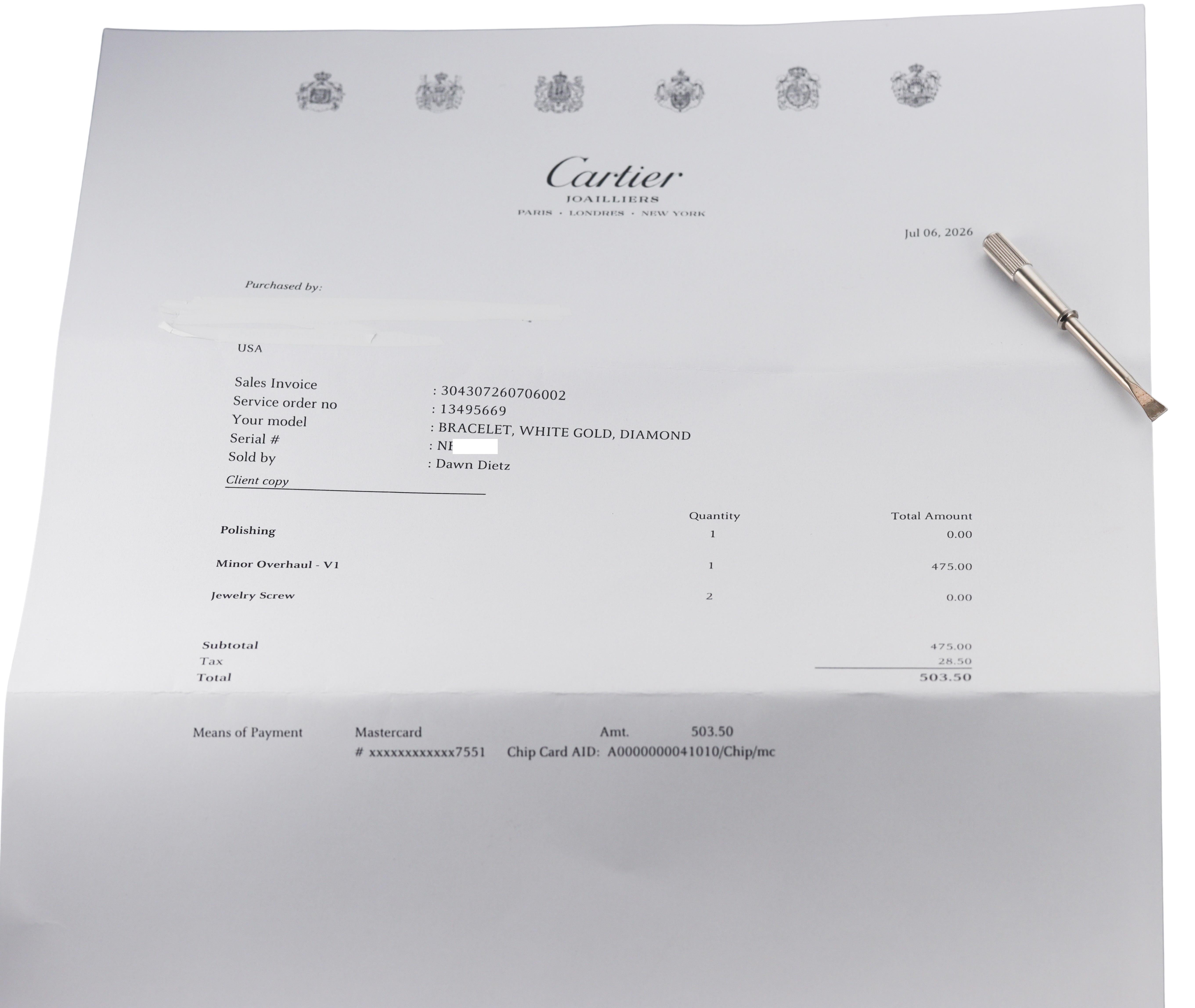 Cartier Love White Gold 4 Diamond Classic Model Bracelet Size 16