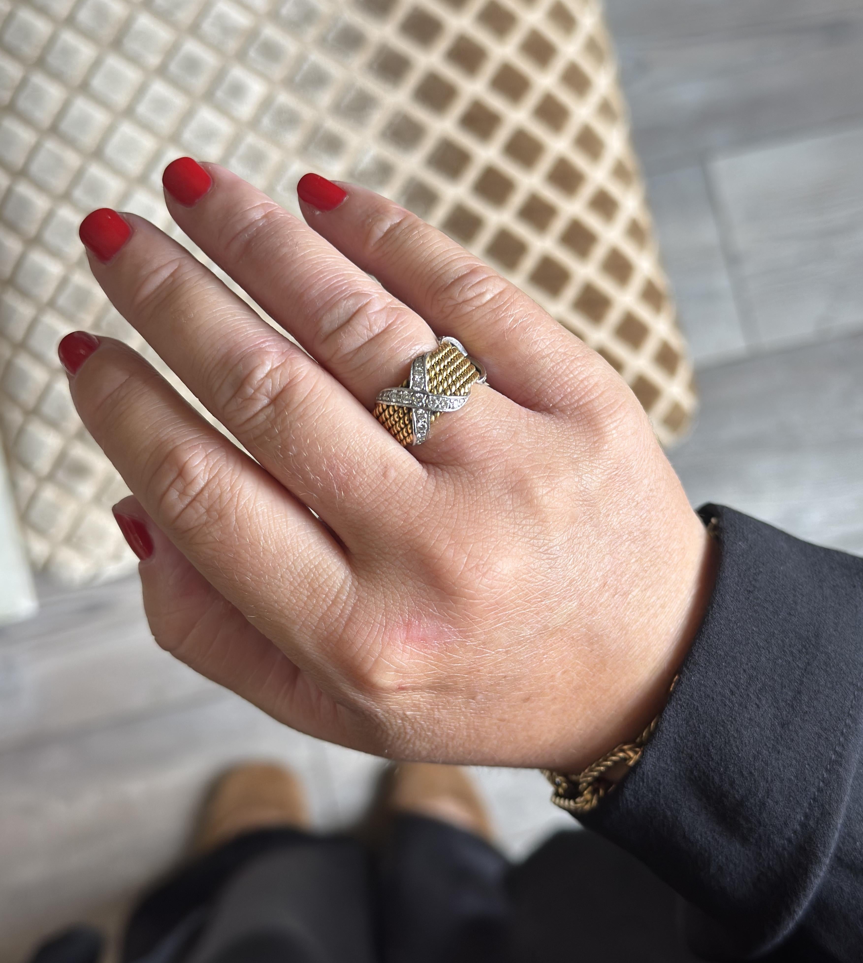 Tiffany & Co Schlumberger Six Row Rope Diamond Gold Platinum Ring