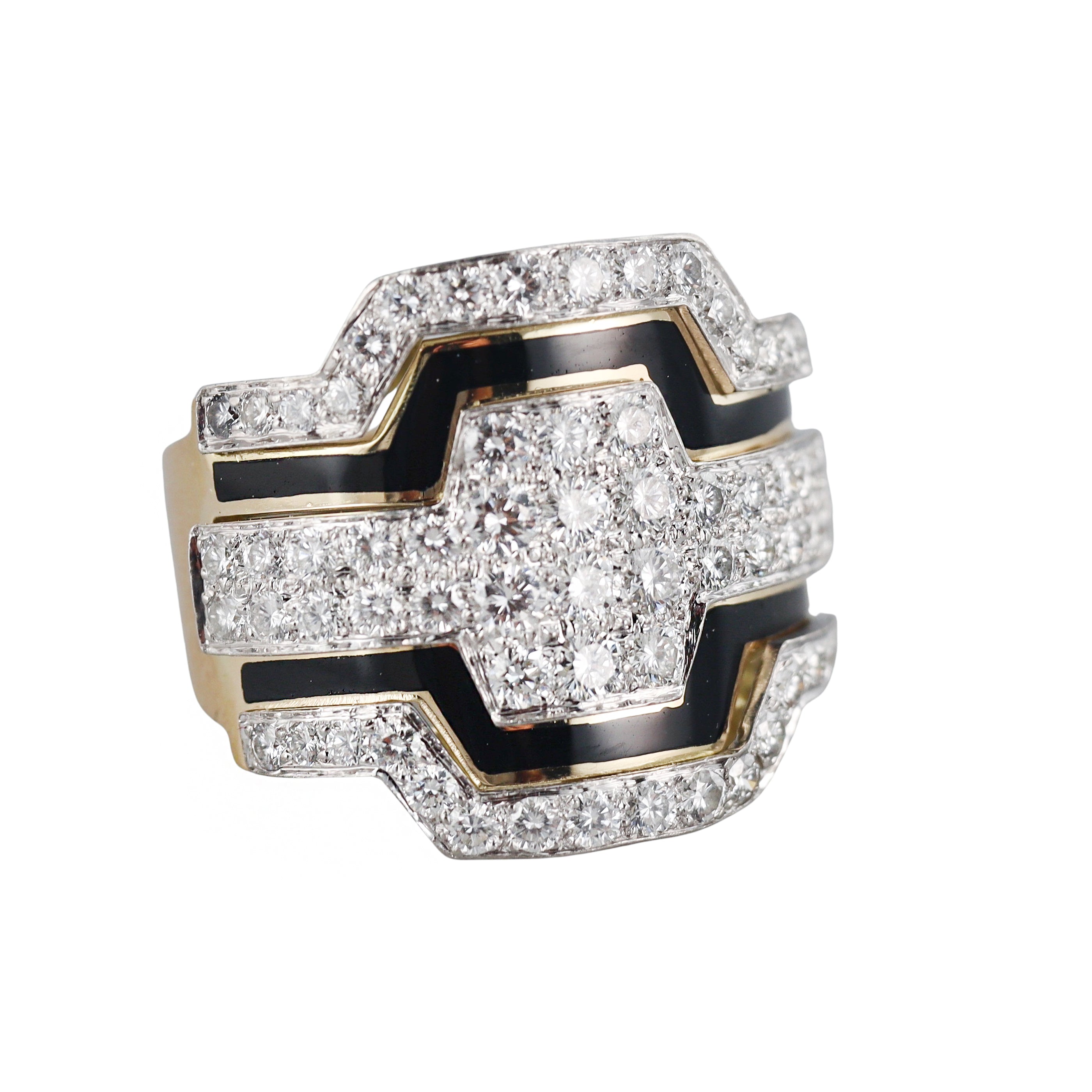 David Webb Diamond Gold Platinum Enamel Cigar Band Ring