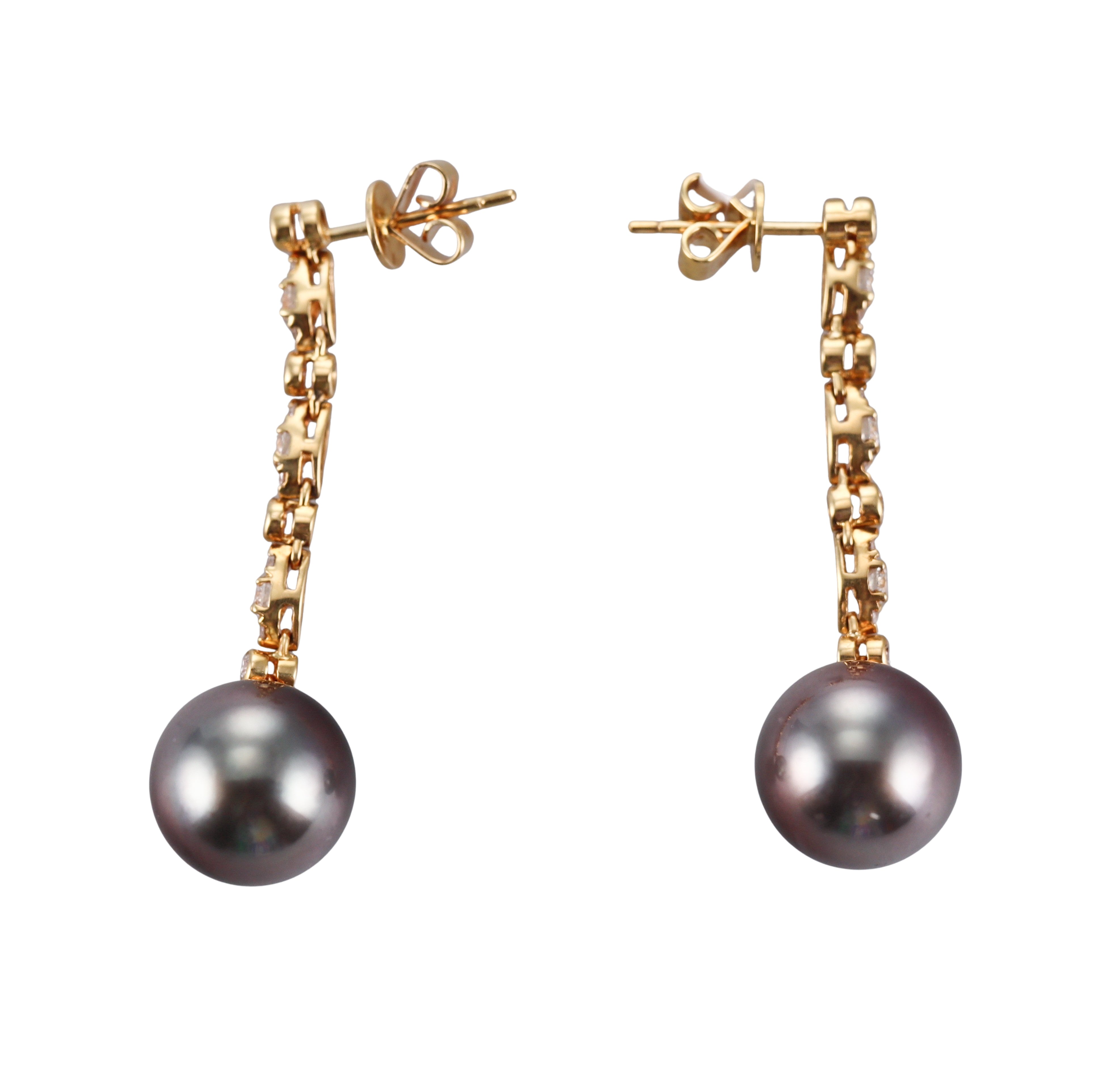 Assael Tahitian South Sea Pearl Diamond Gold Drop Earrings