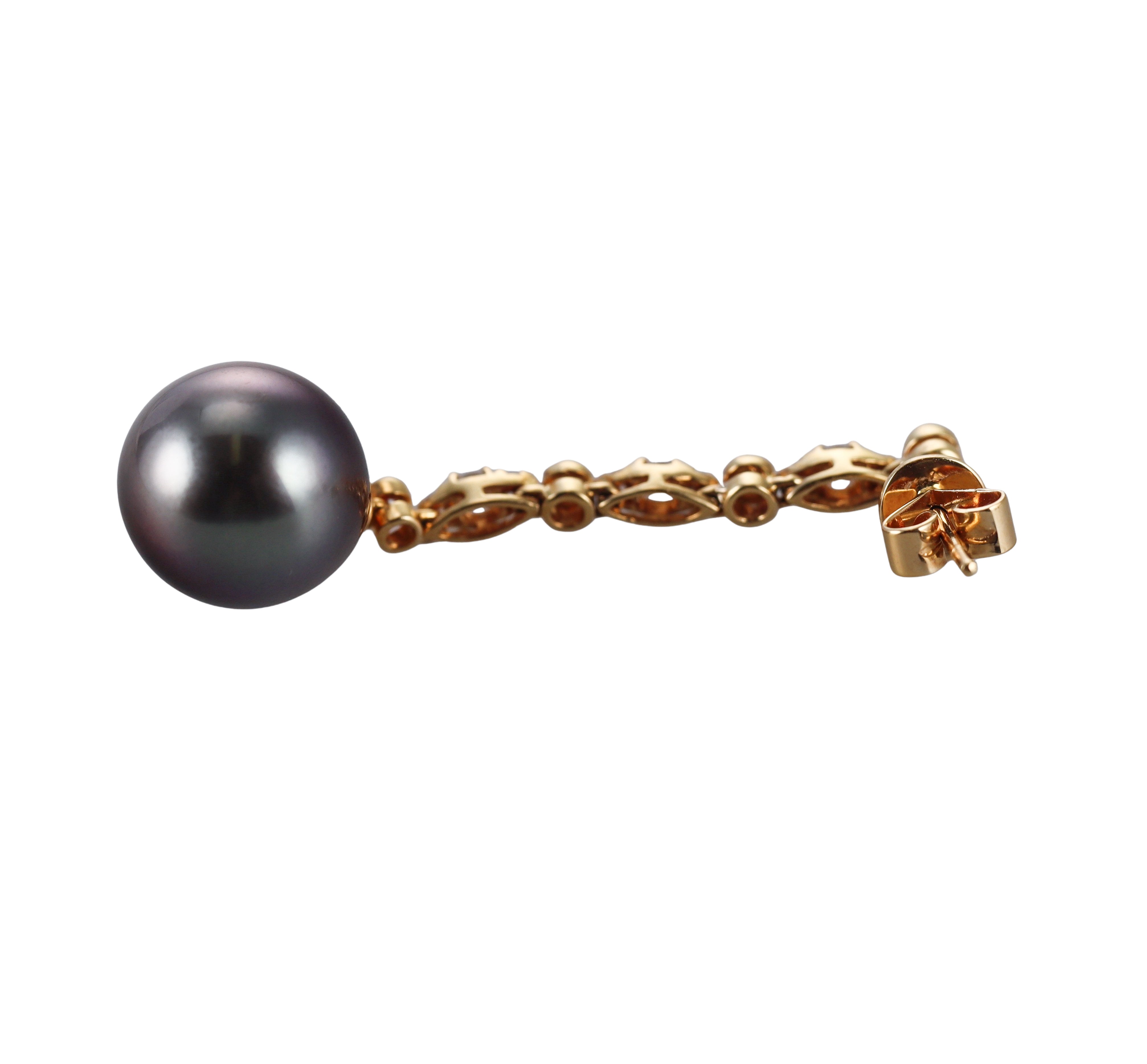 Assael Tahitian South Sea Pearl Diamond Gold Drop Earrings