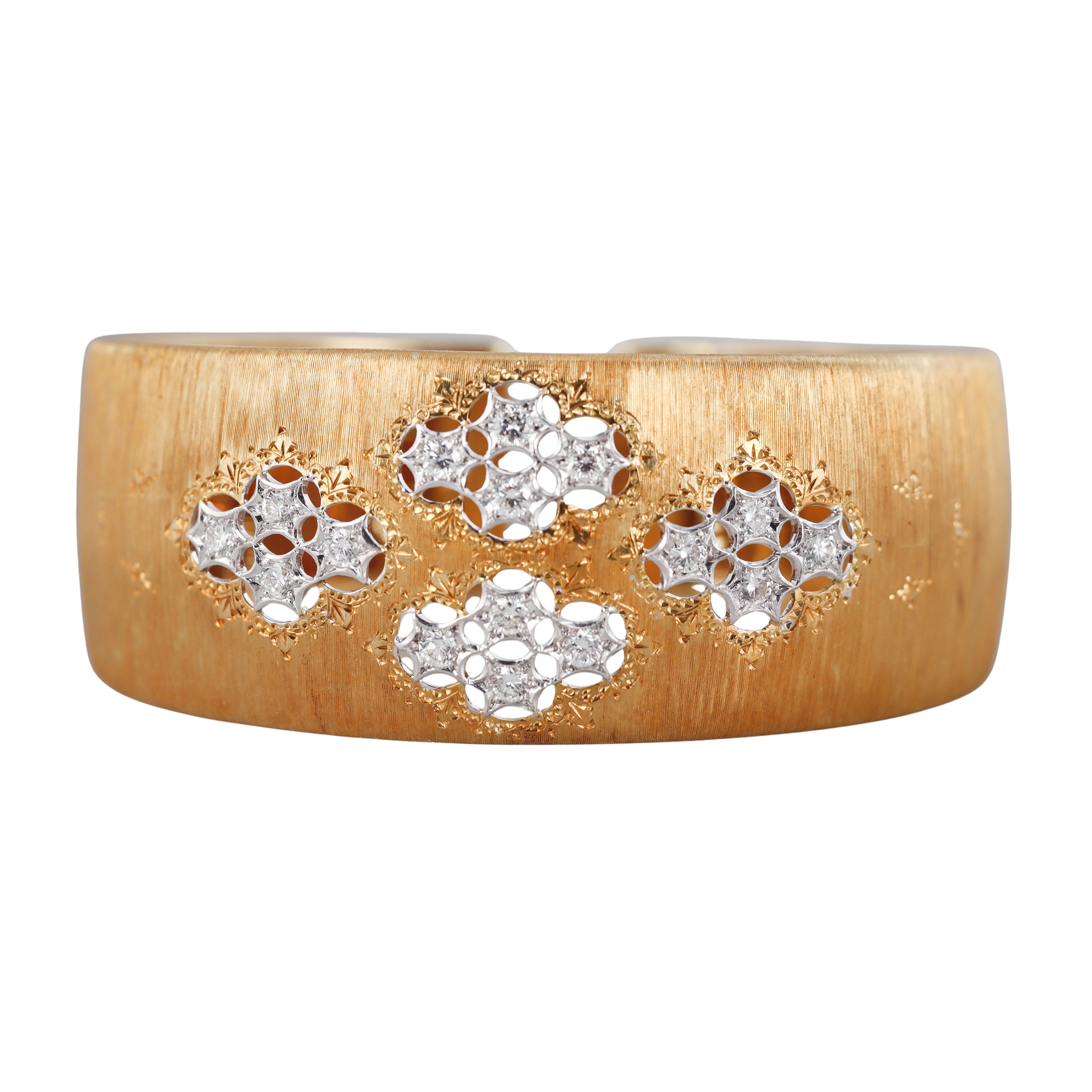Mario Buccellati Classic Cuff Diamond Gold Bracelet