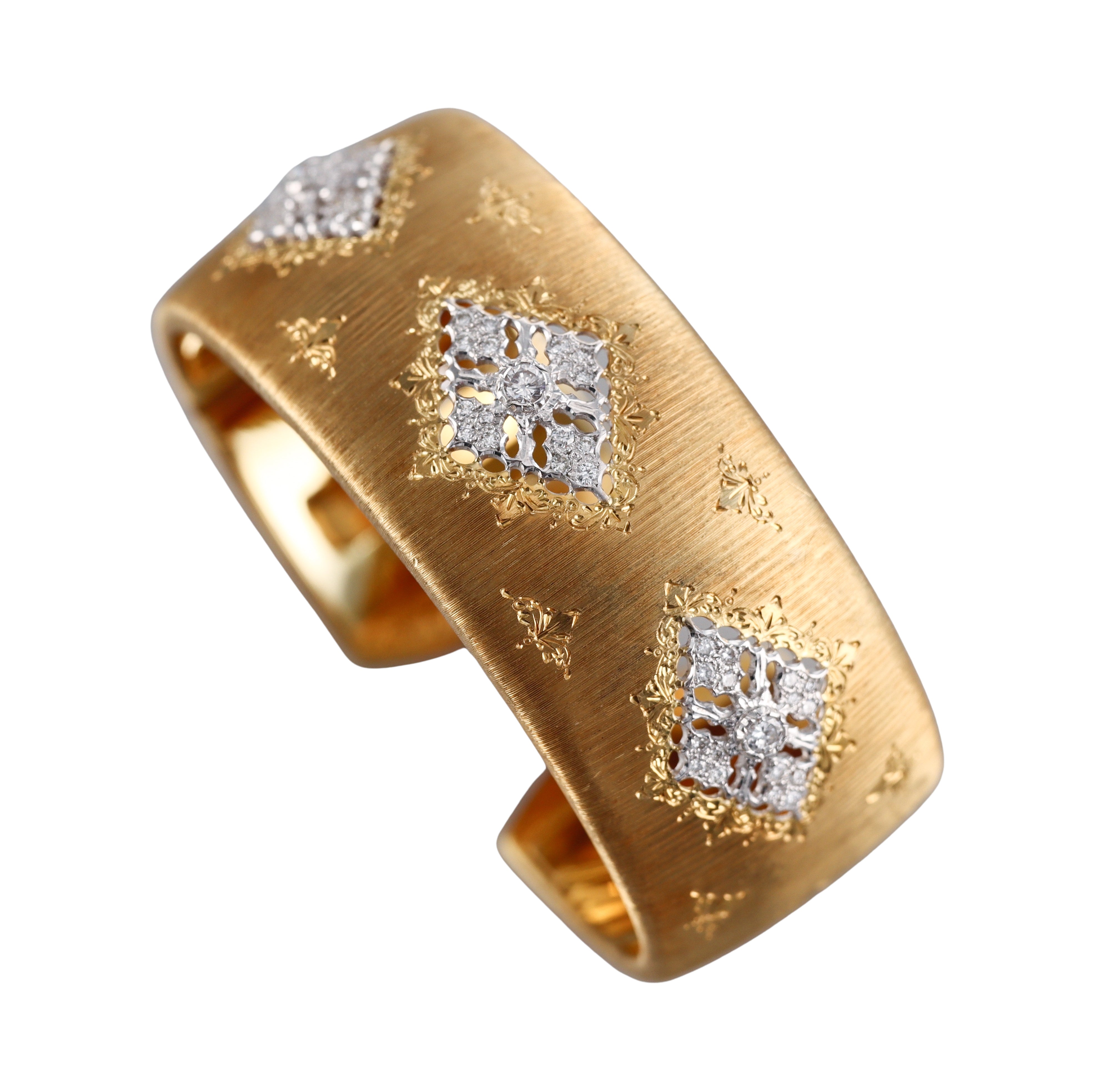 Mario Buccellati Classic Cuff Diamond Gold Bracelet