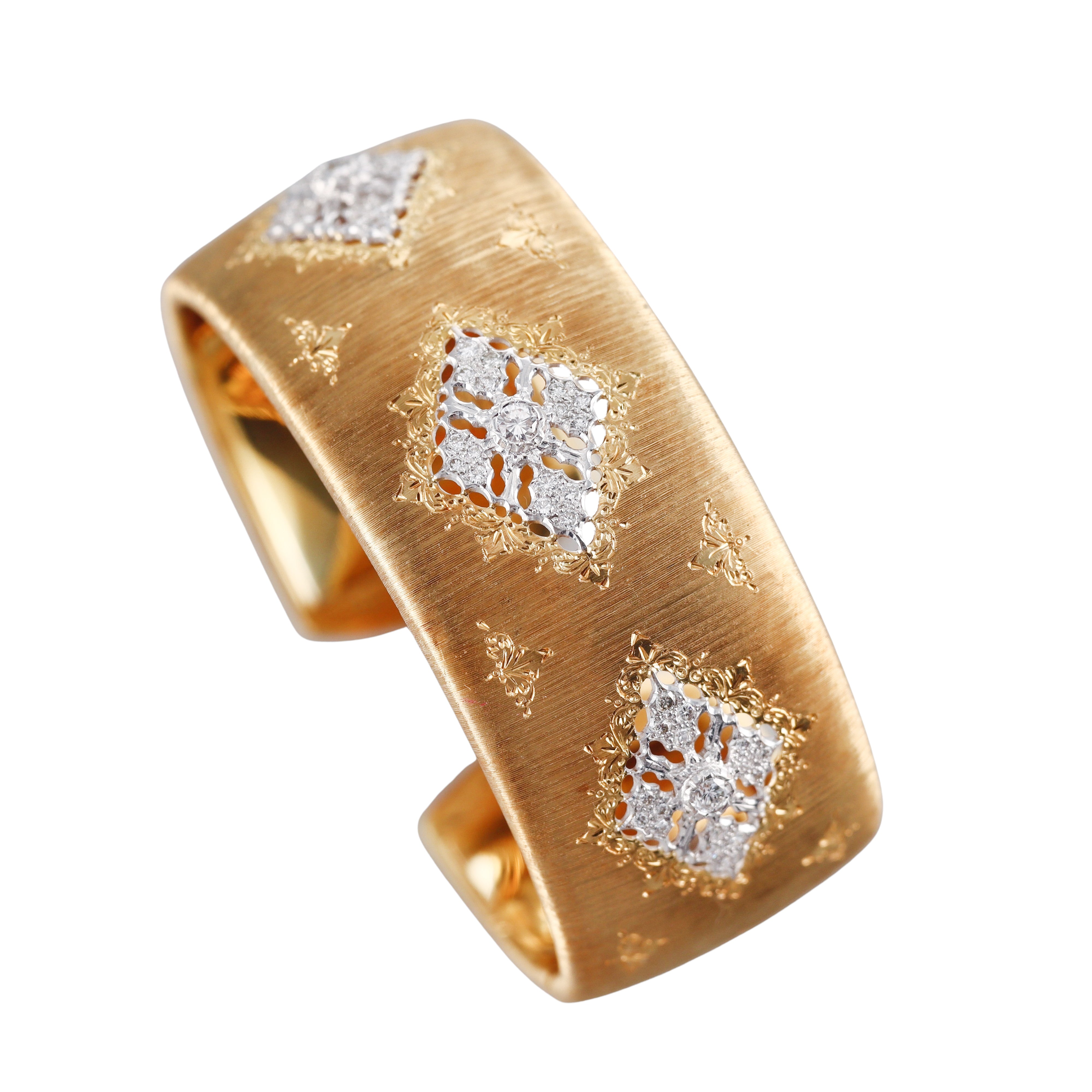 Mario Buccellati Classic Cuff Diamond Gold Bracelet