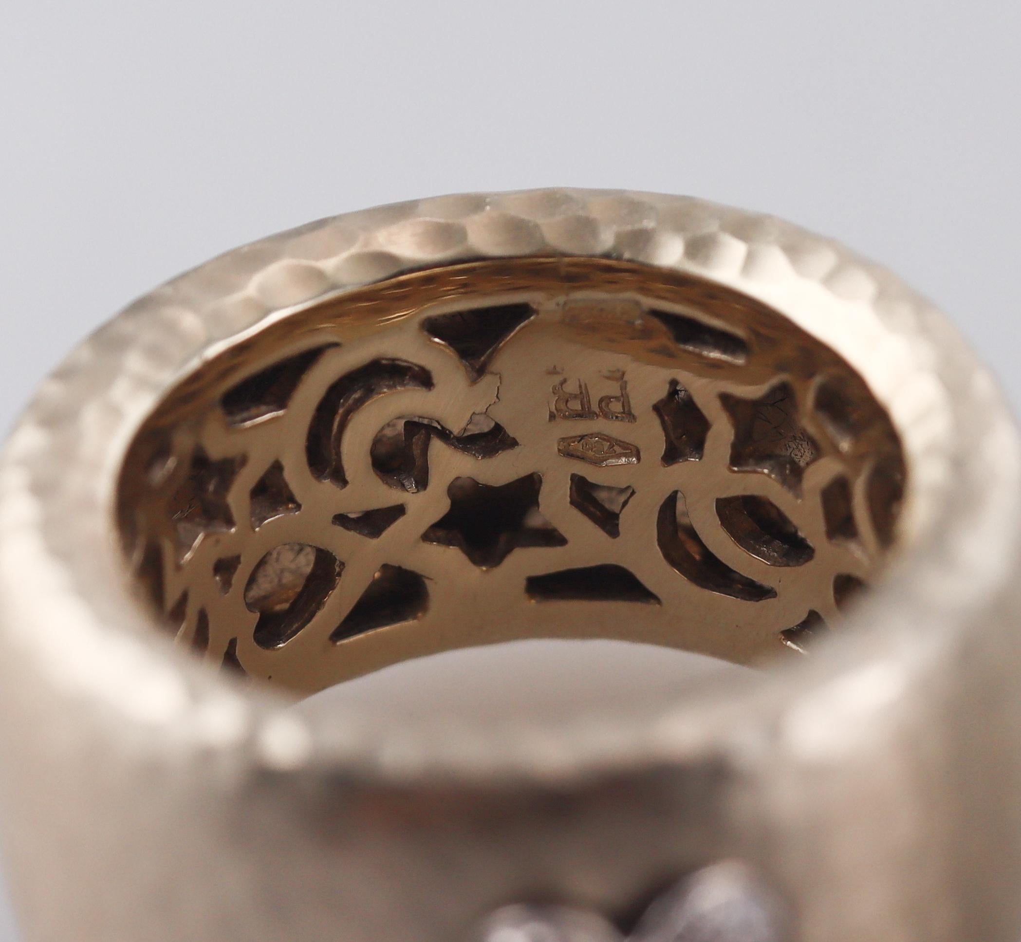Pasquale Bruni Hammered Gold Diamond Heart Band Ring