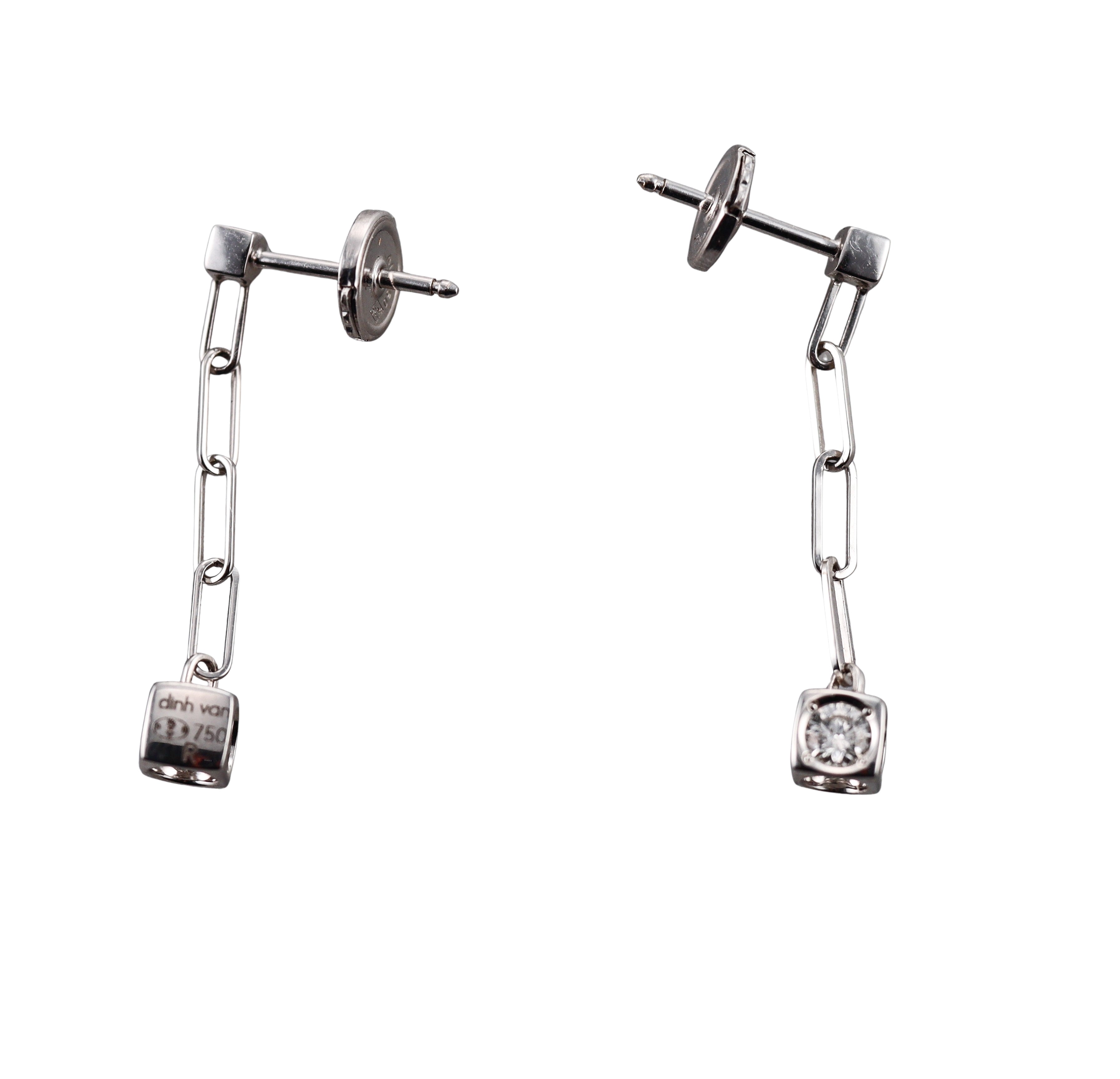 Dinh Van Le Cube White Gold Diamond Drop Earrings