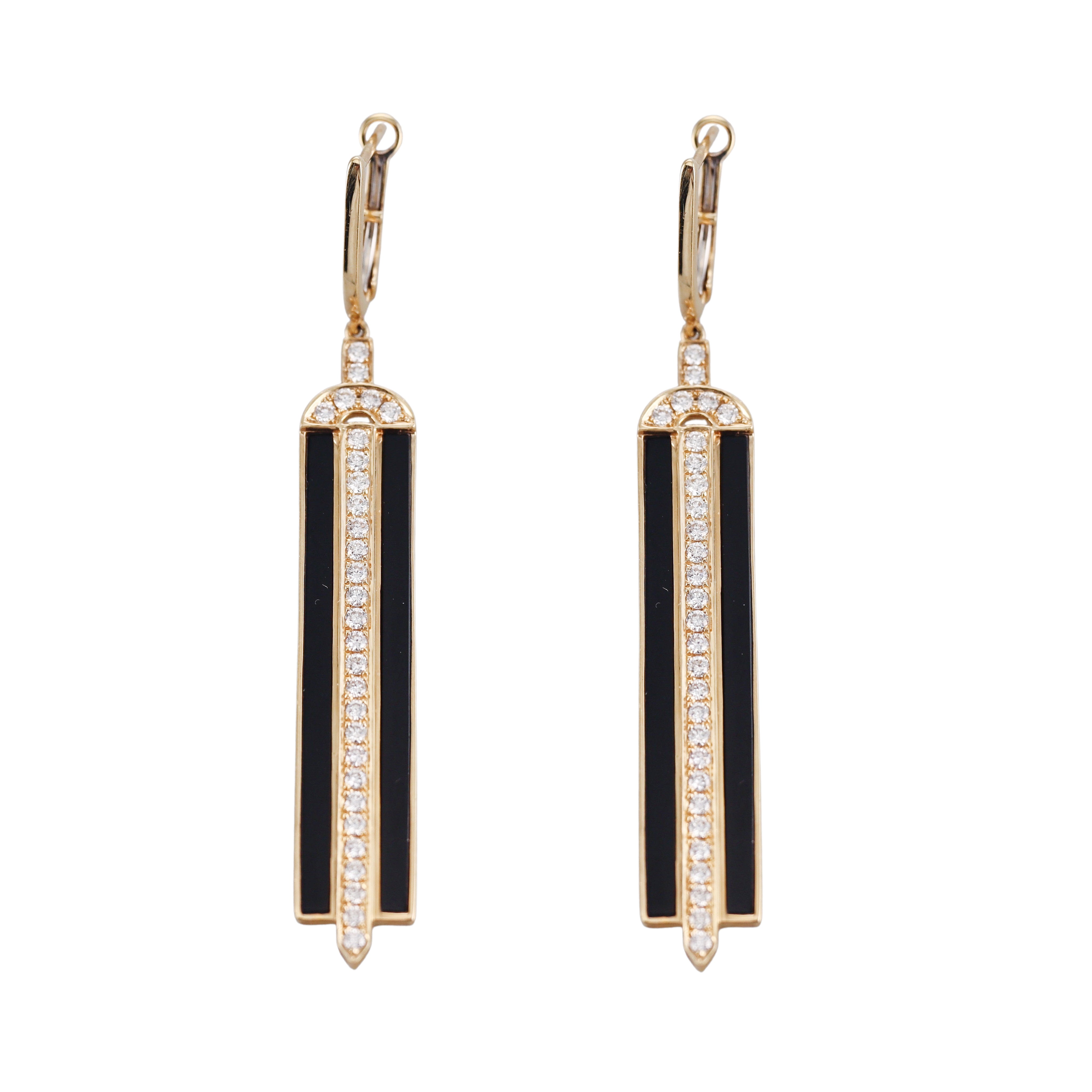 Doves Doron Paloma Diamond Onyx Gold Drop Earrings