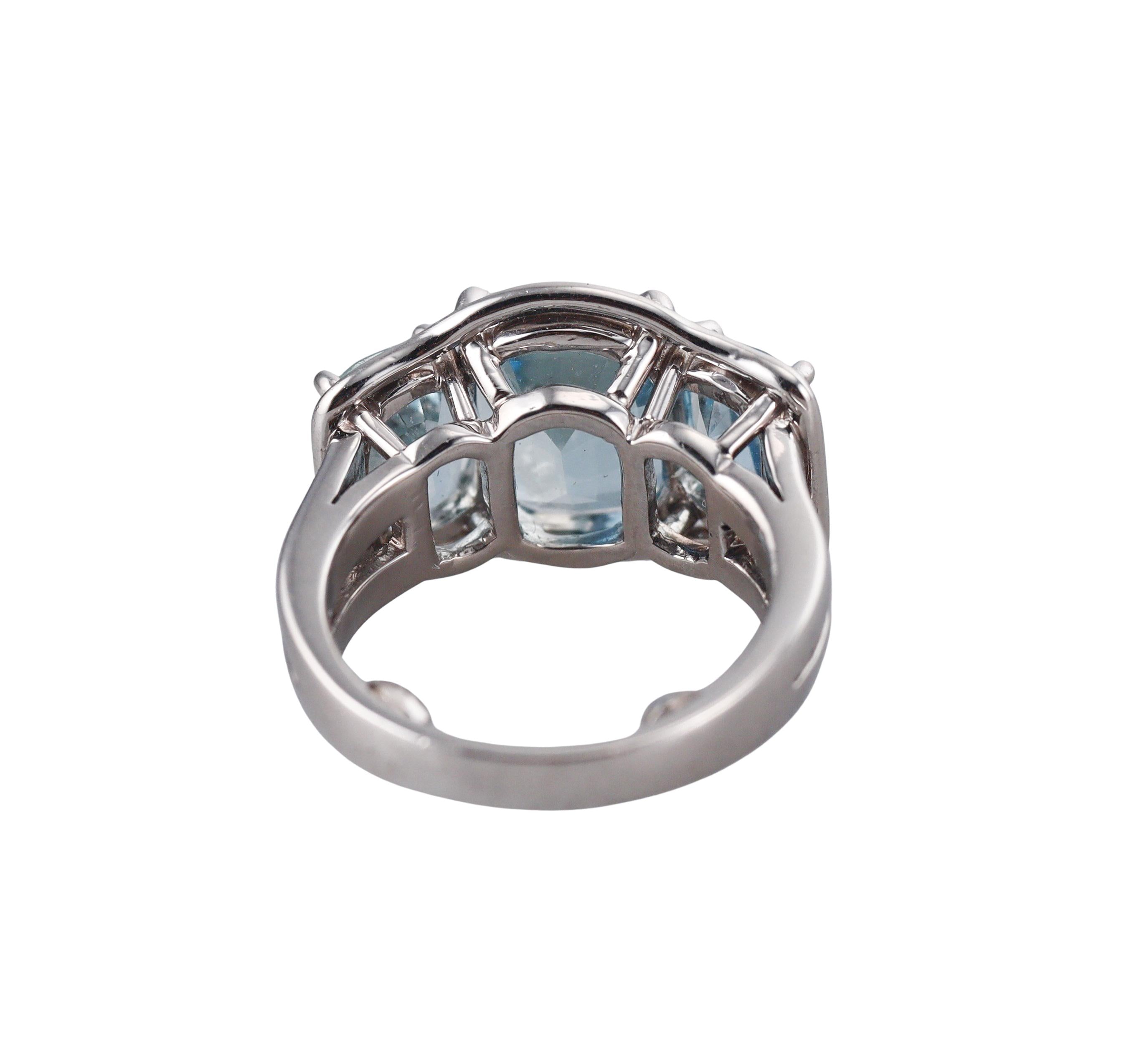 Verdura Aquamarine Gold Three Stone Ring