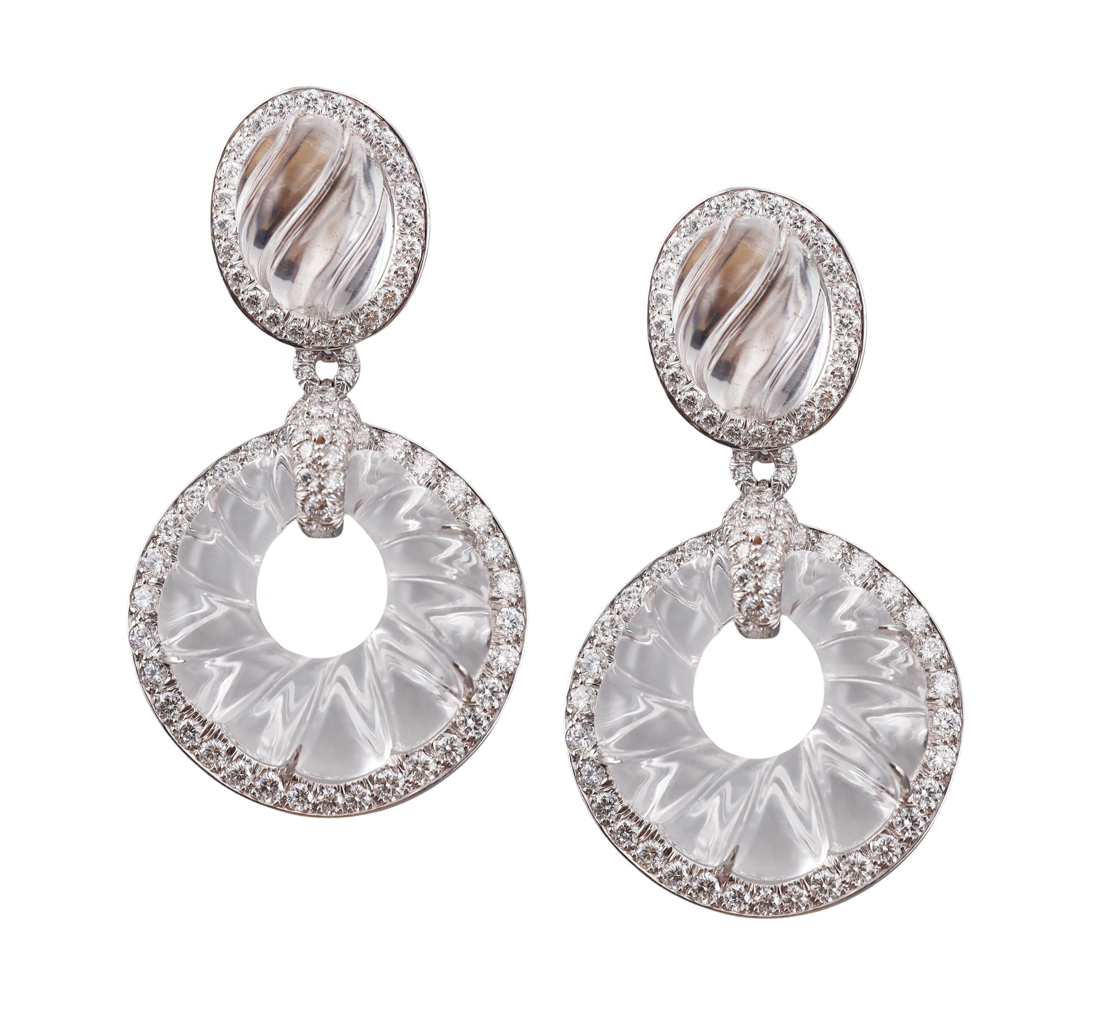 David Webb Fluted Crystal Diamond Gold Platinum Night & Day Earrings