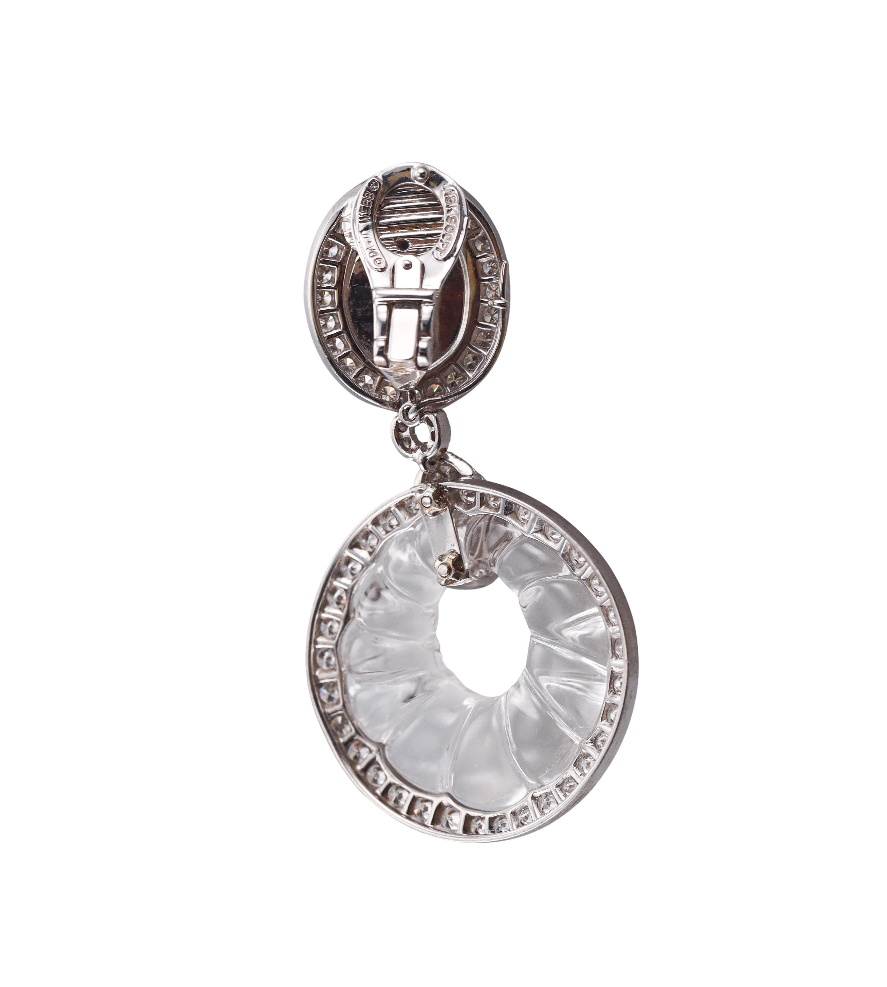 David Webb Fluted Crystal Diamond Gold Platinum Night & Day Earrings