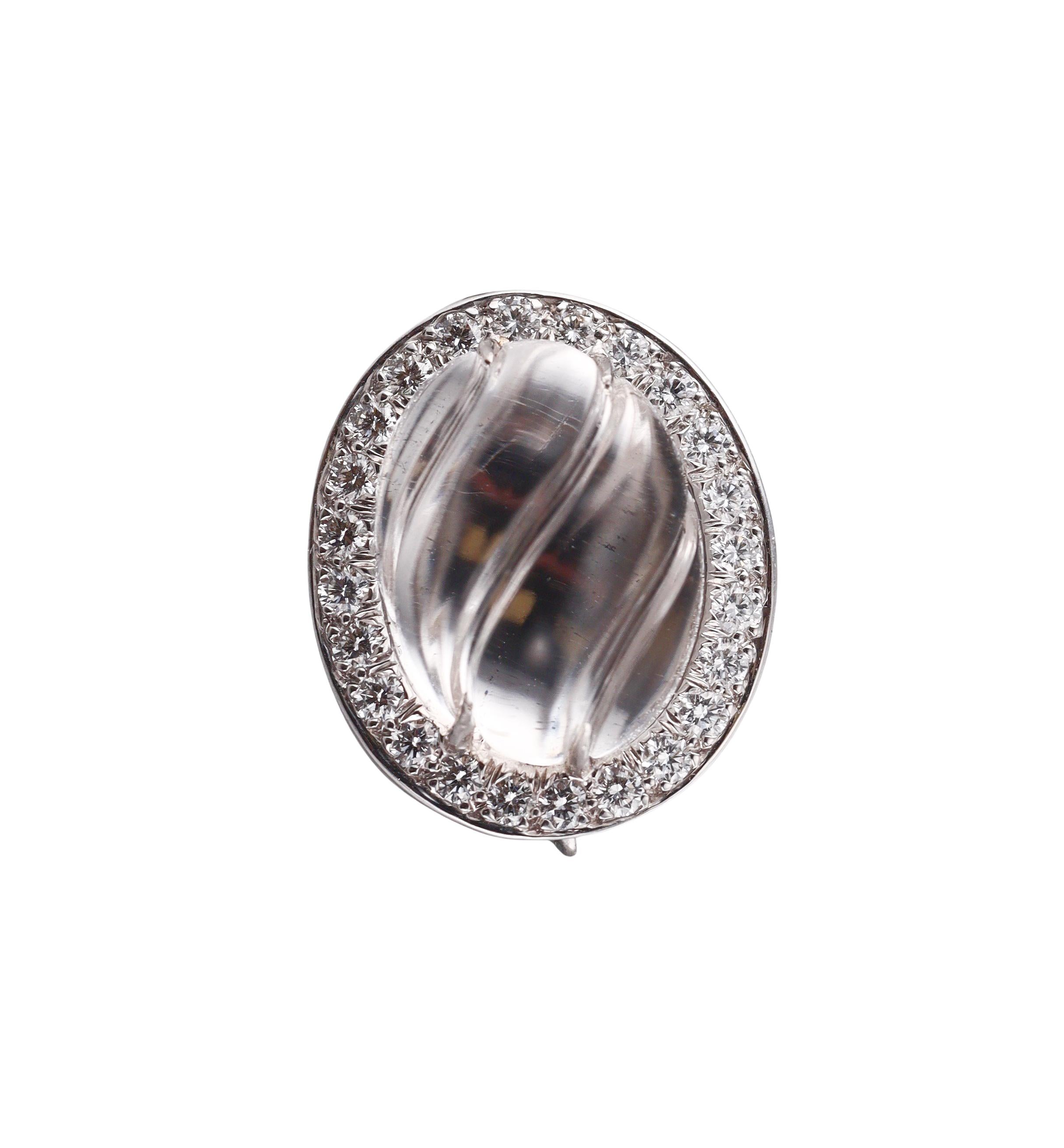 David Webb Fluted Crystal Diamond Gold Platinum Night & Day Earrings